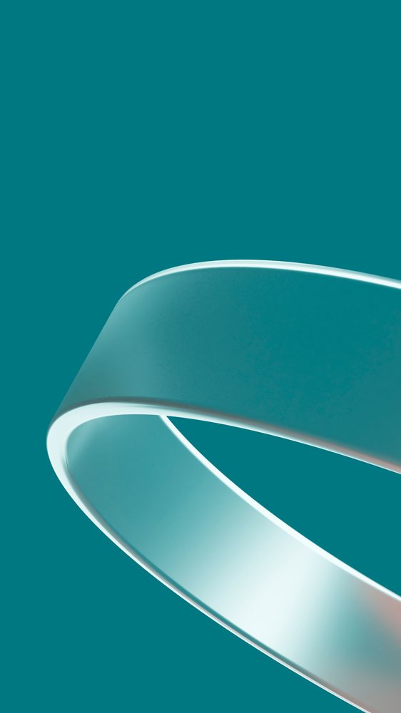 Abstract blue 3d loop with smooth curved surface on teal background