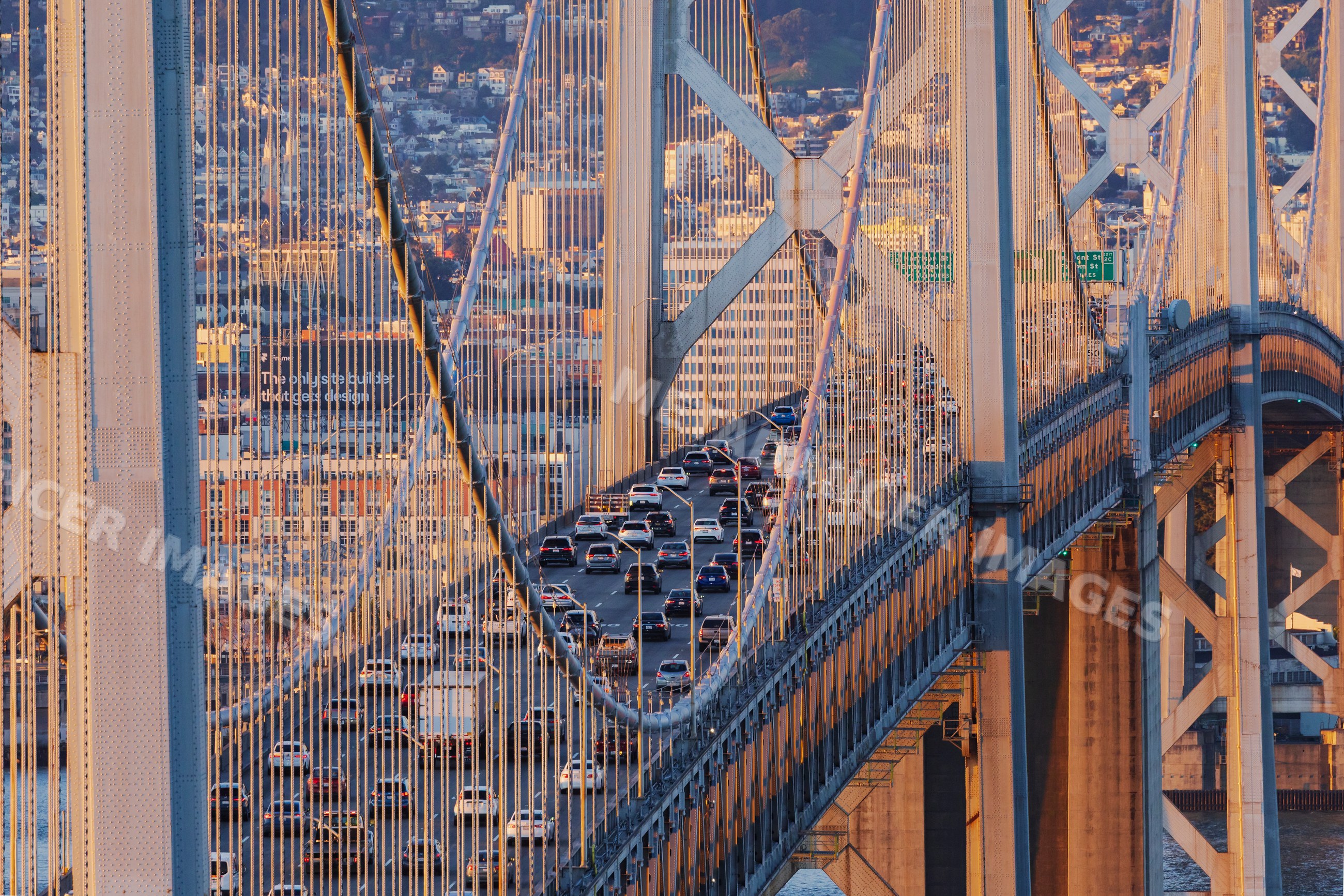 Rush hour traffic on the Bay Bridge at Sunrise in San Francisco