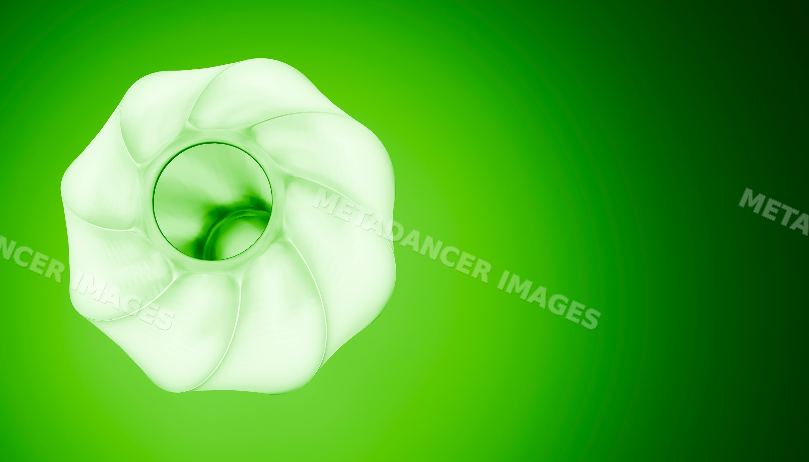 Abstract white twisting sculpture with green gradient background