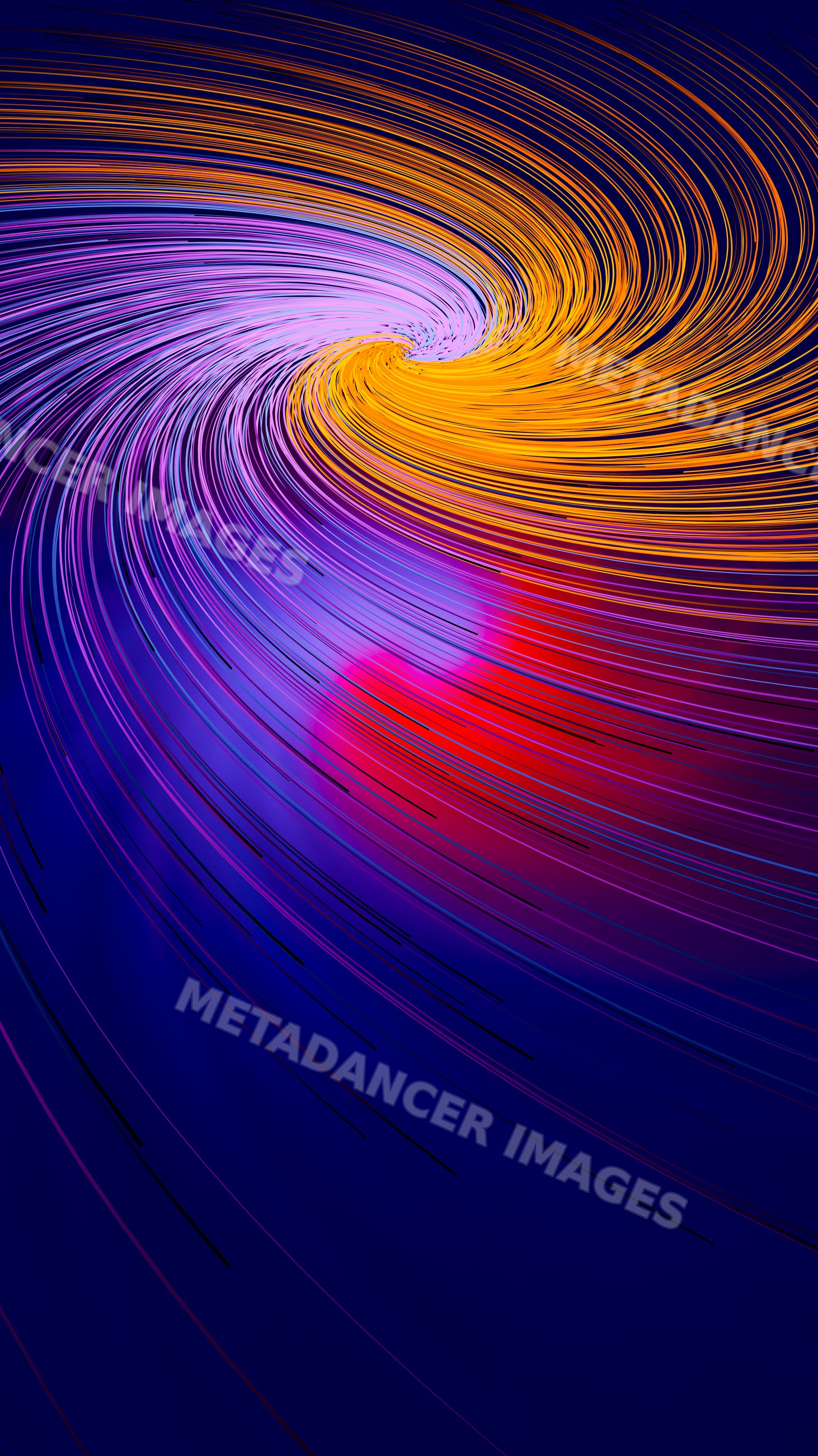 Abstract swirling orange and purple digital light trails
