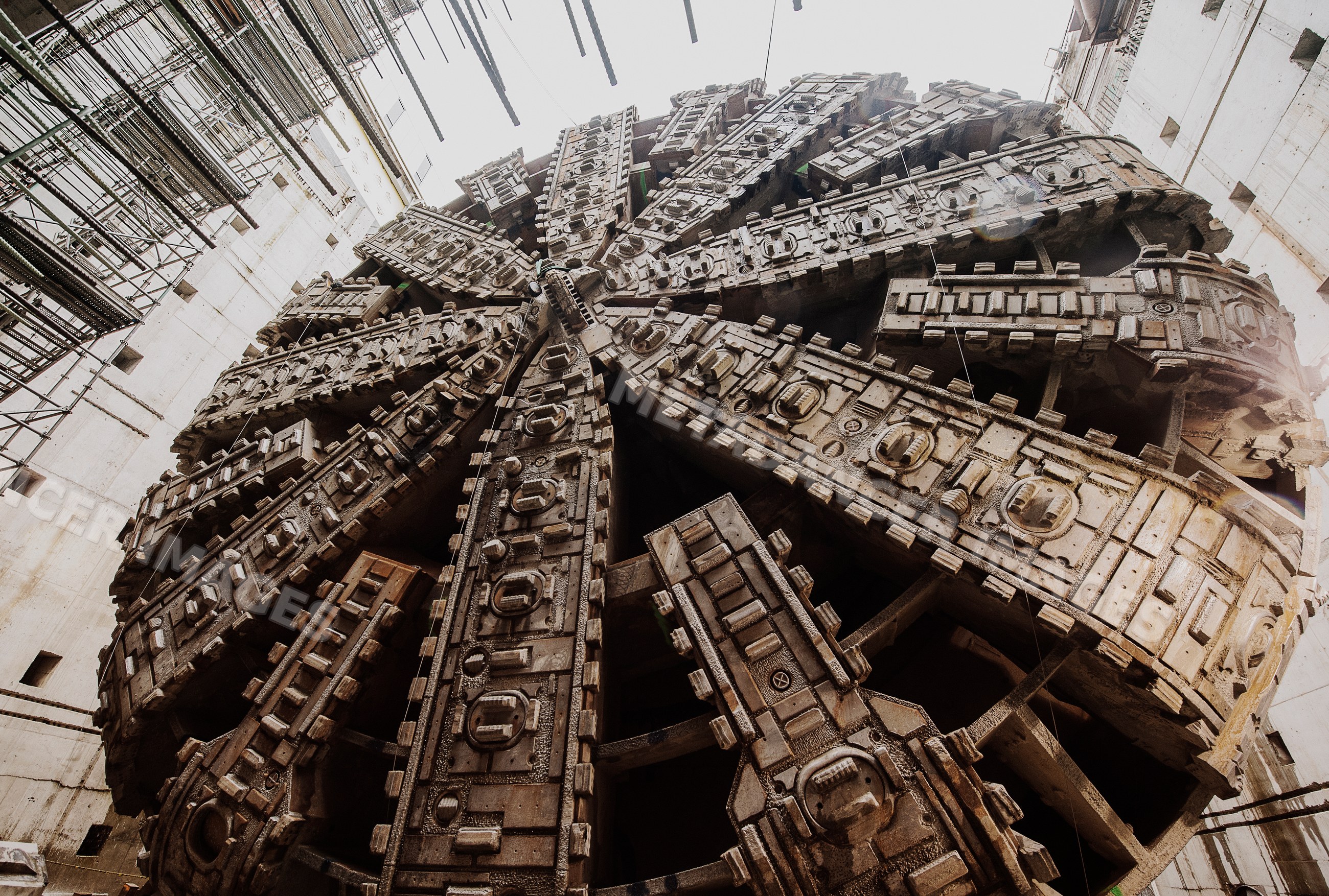 Boring machine cutterhead at an underground construction site