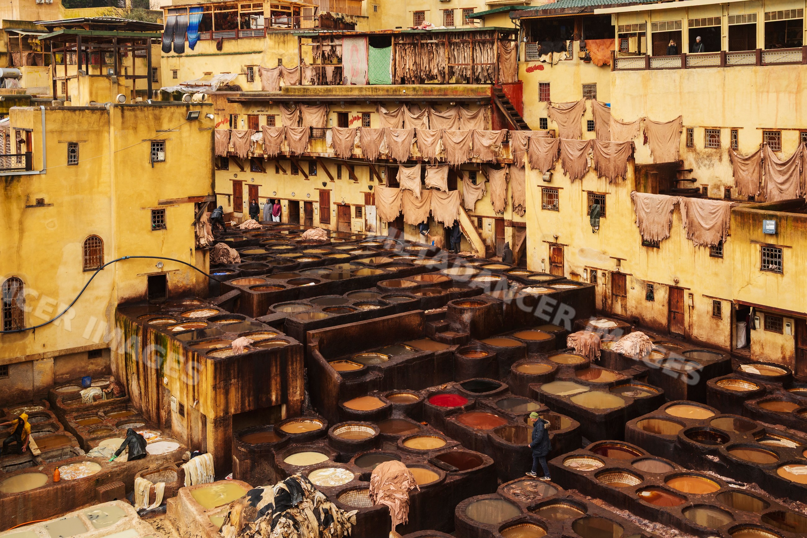 Chouara Tannery with leather processing vats in fes Morocco