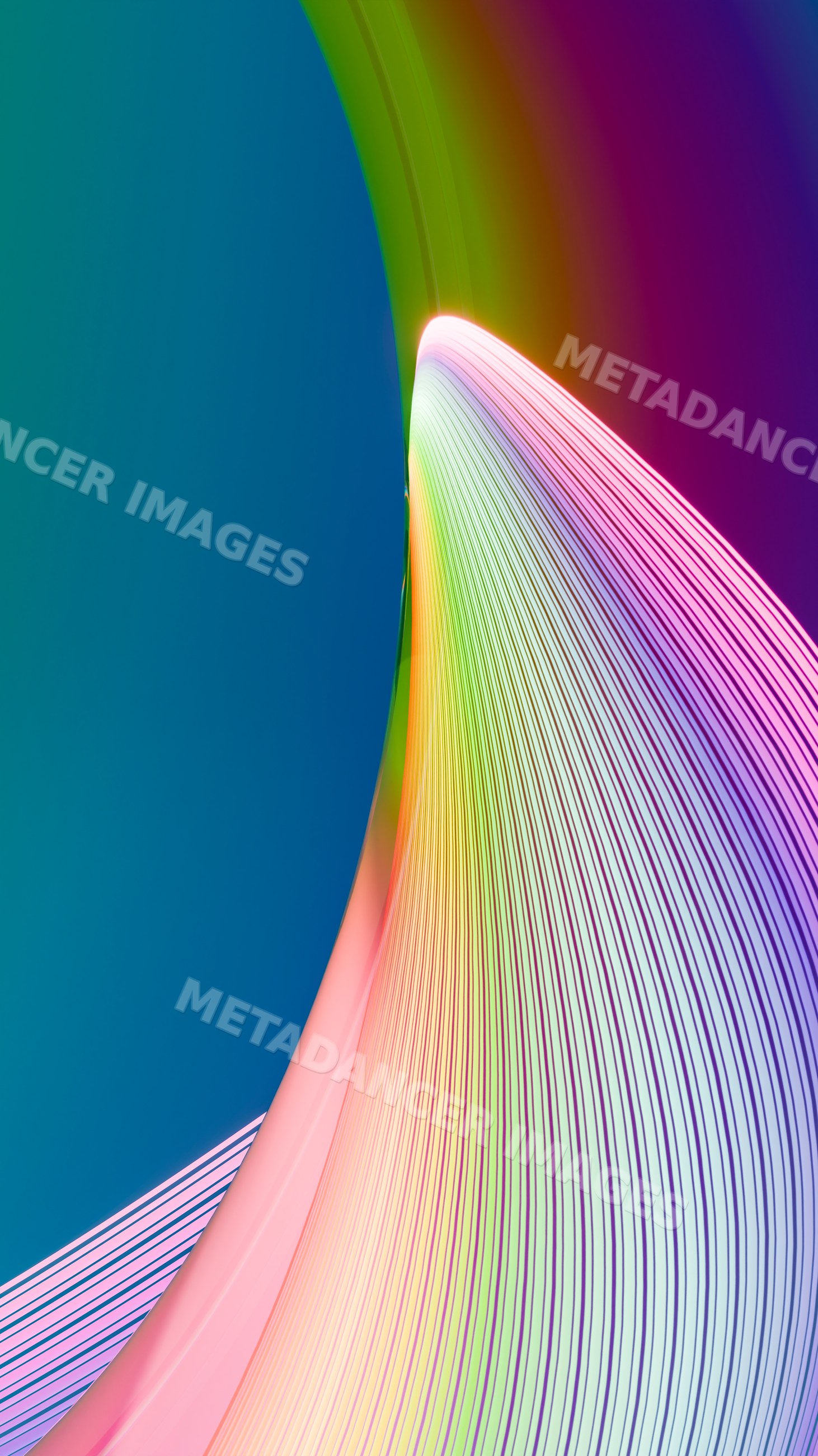 Abstract colorful curved lines digital illustration with rainbow