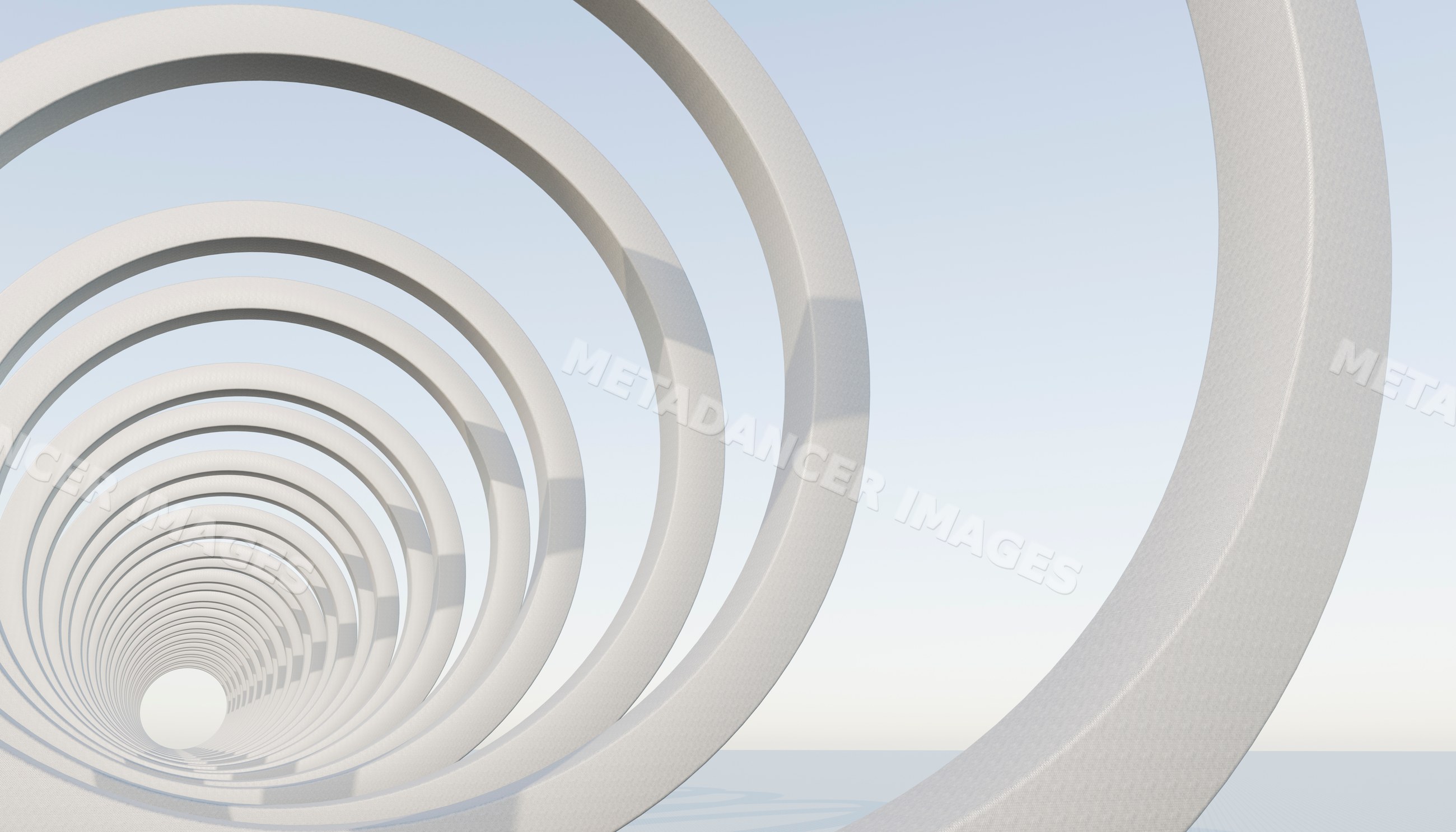 Abstract installation with repetitive white circular arches forming