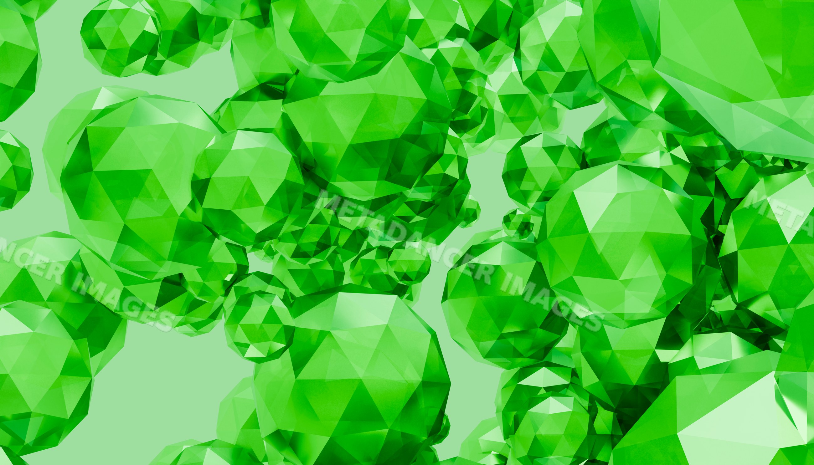 Green faceted gemstones clustered with sparkling jewel surfaces