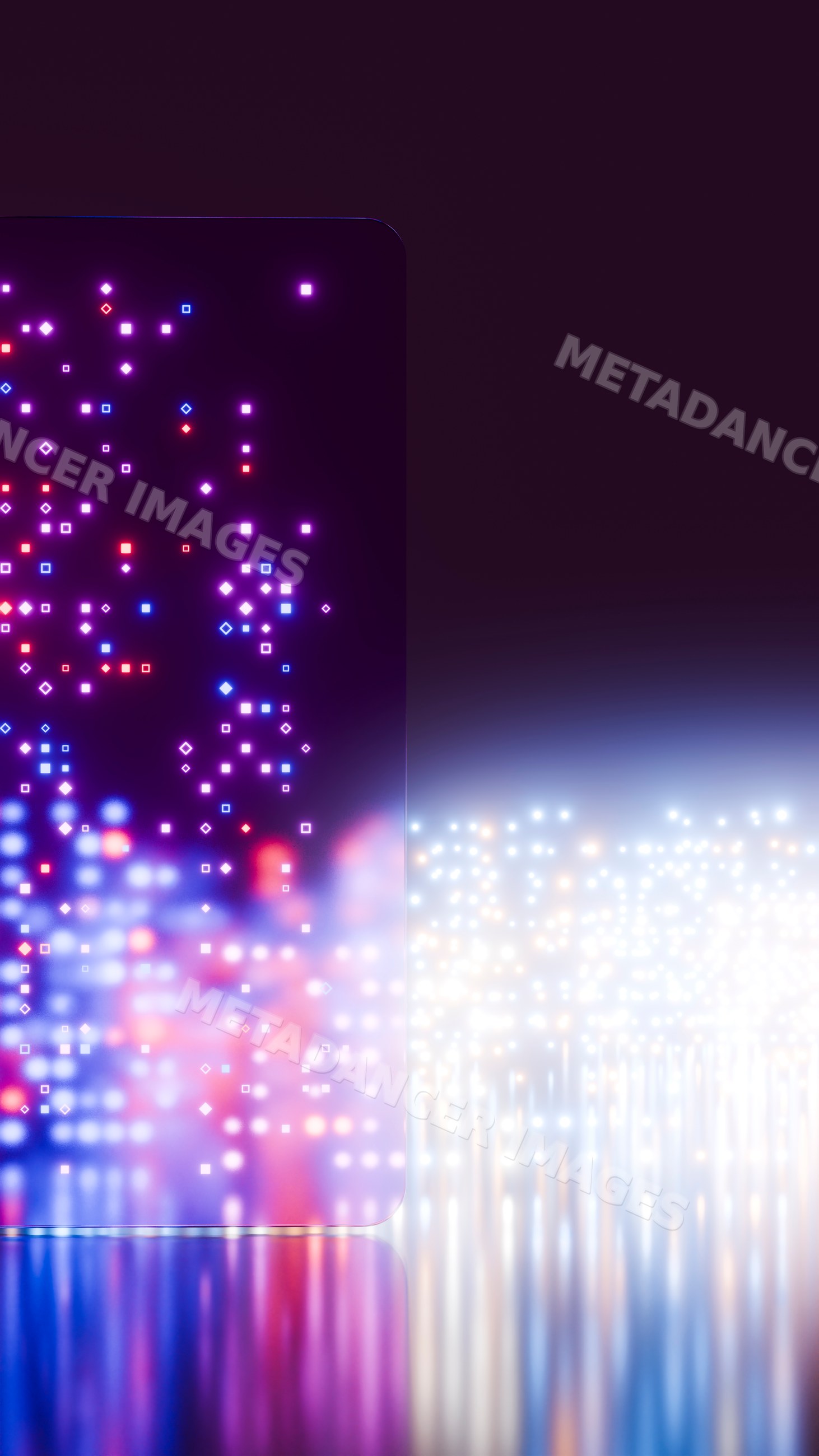 Digital screen glowing with colorful dots and futuristic technology
