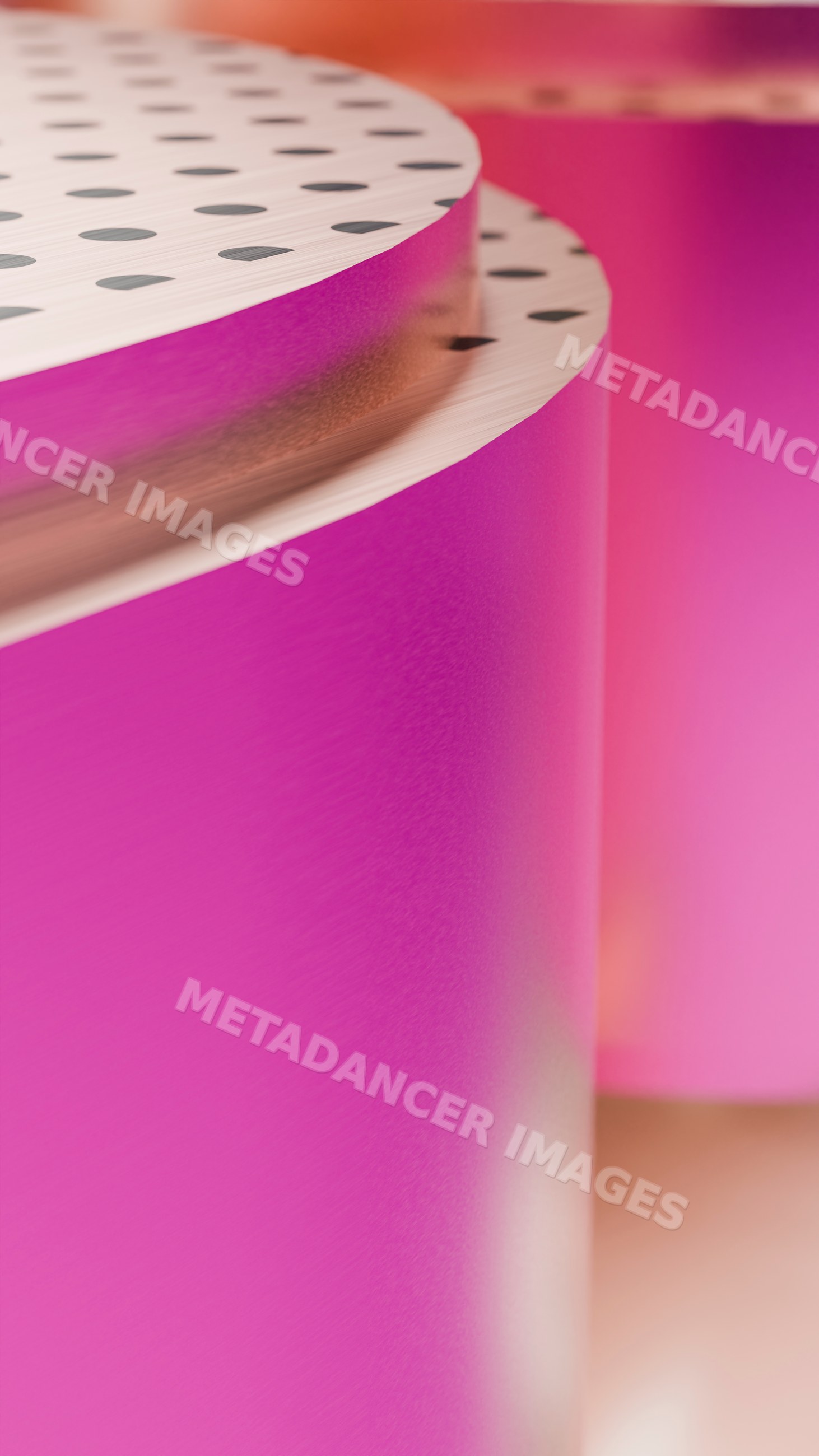 Abstract pink cylinders with polka dot tops in digital illustration