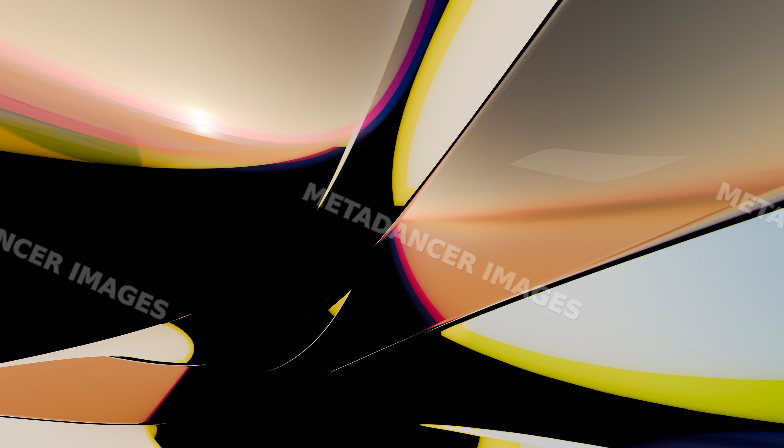 Abstract colorful digital shapes with smooth reflective surfaces