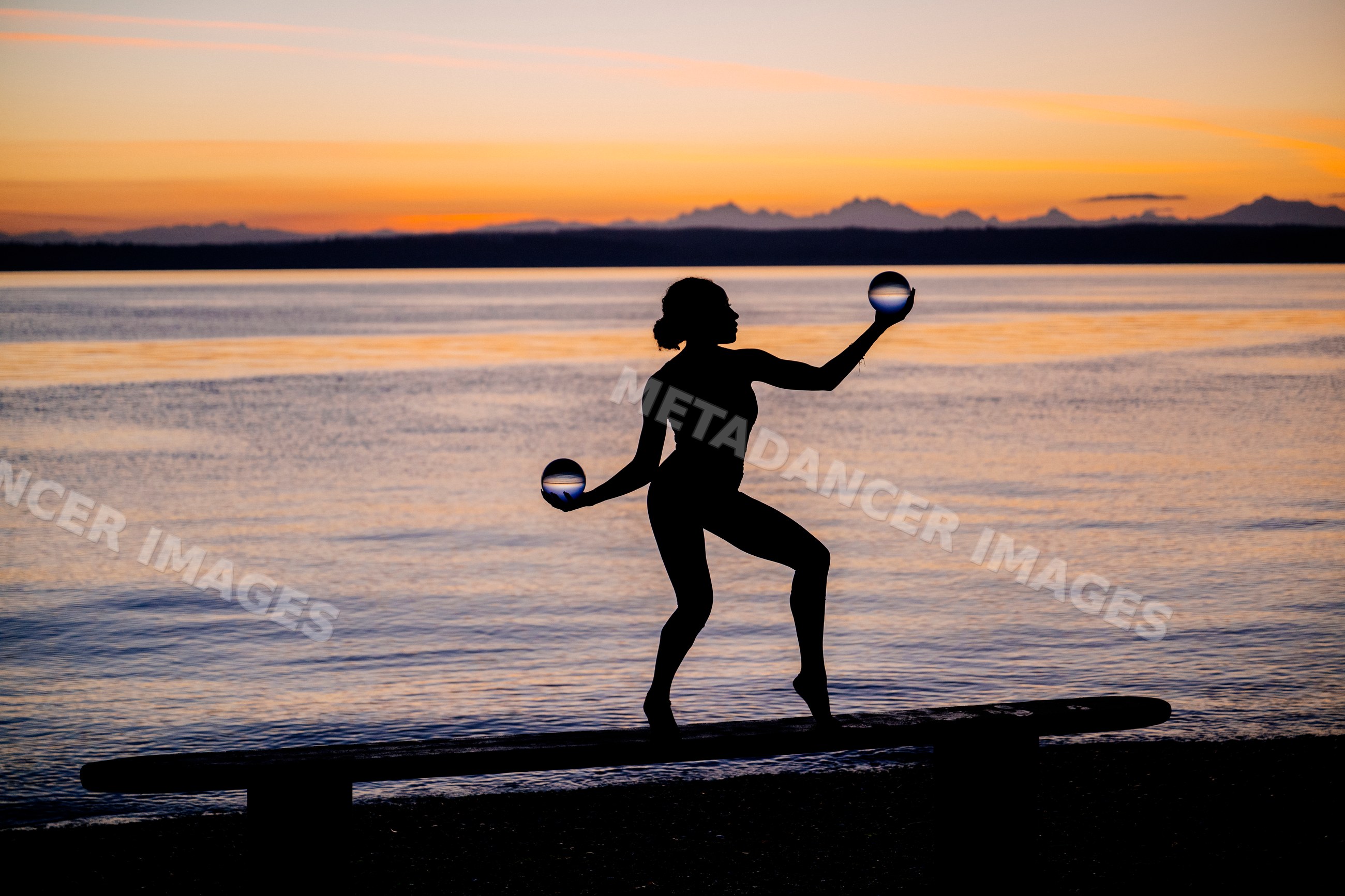 Hispanic woman silhouette balancing