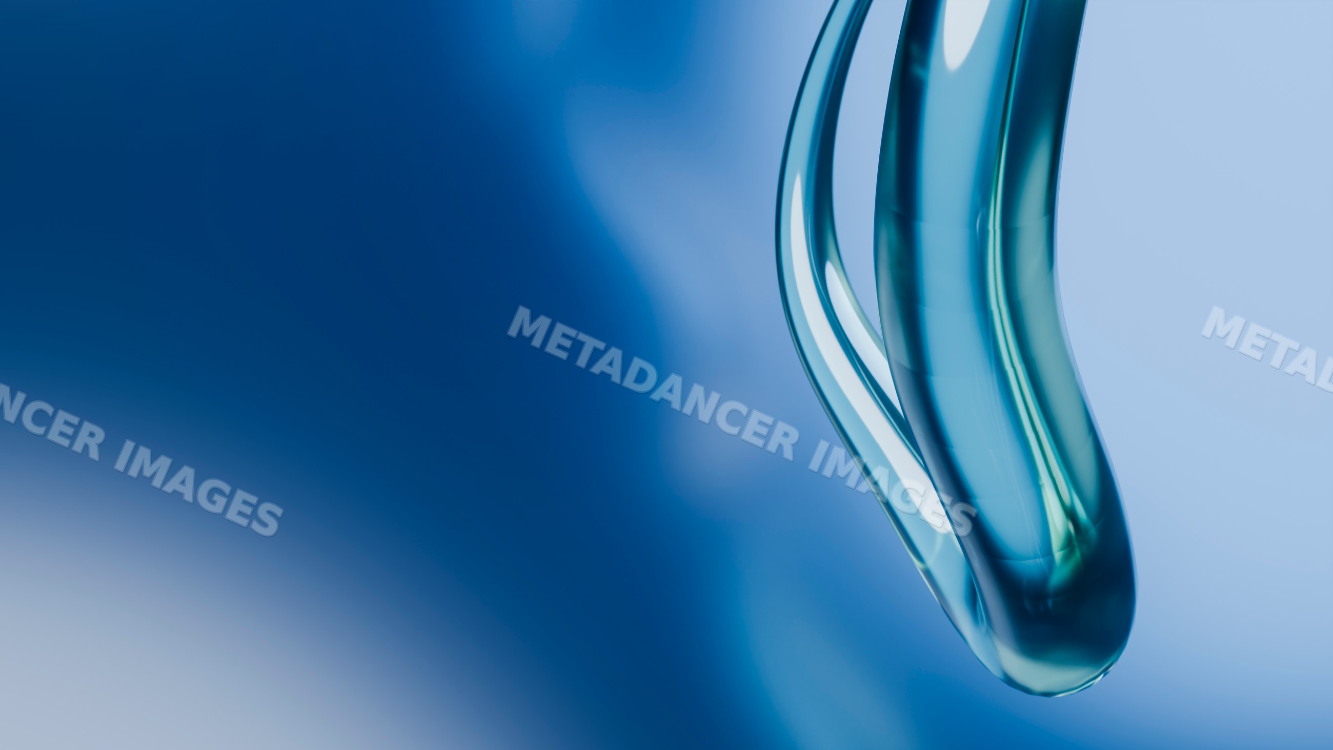 Abstract blue fluid glass shapes with smooth curves and reflections