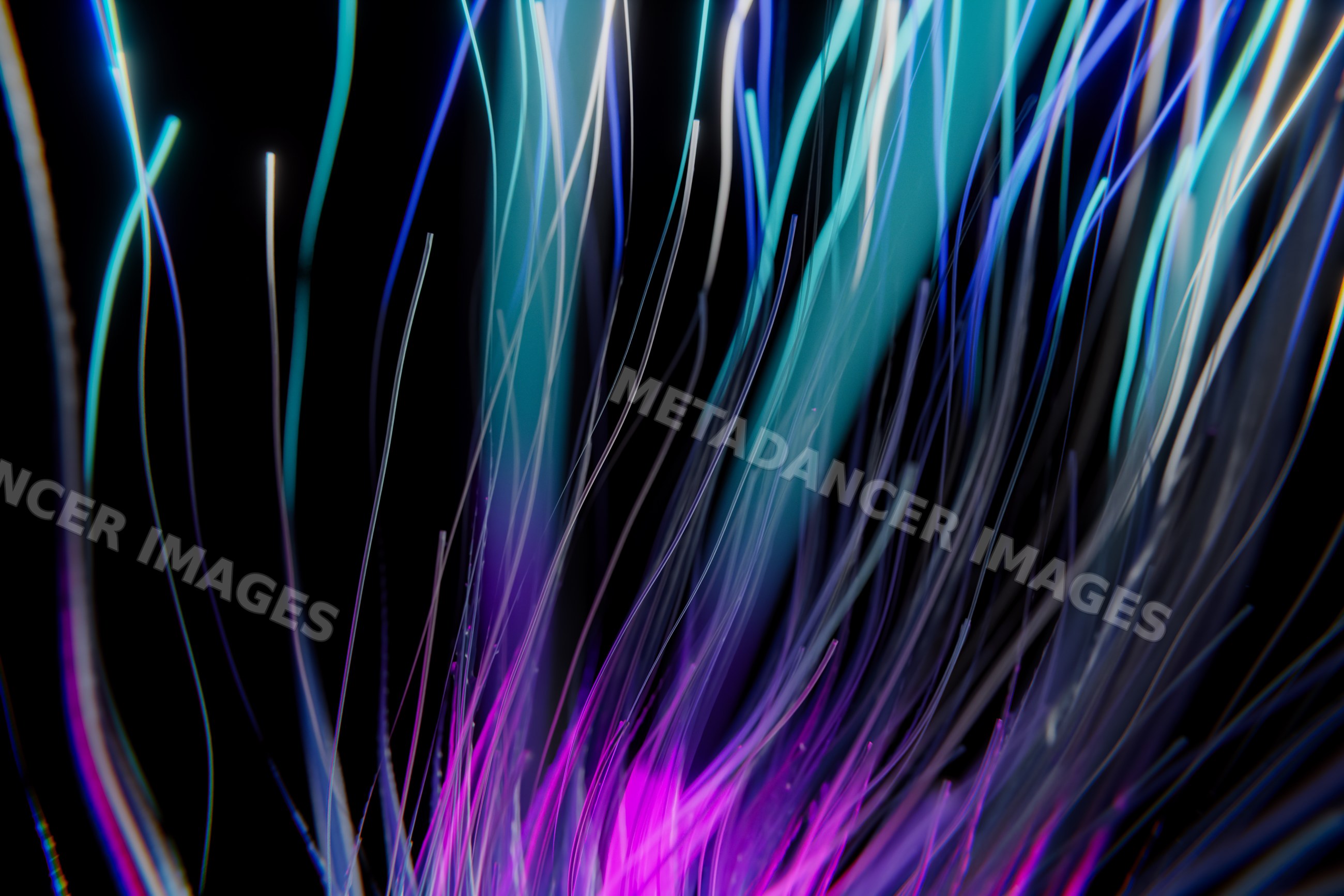 Abstract render of flowing colorful light strands with blue and purple