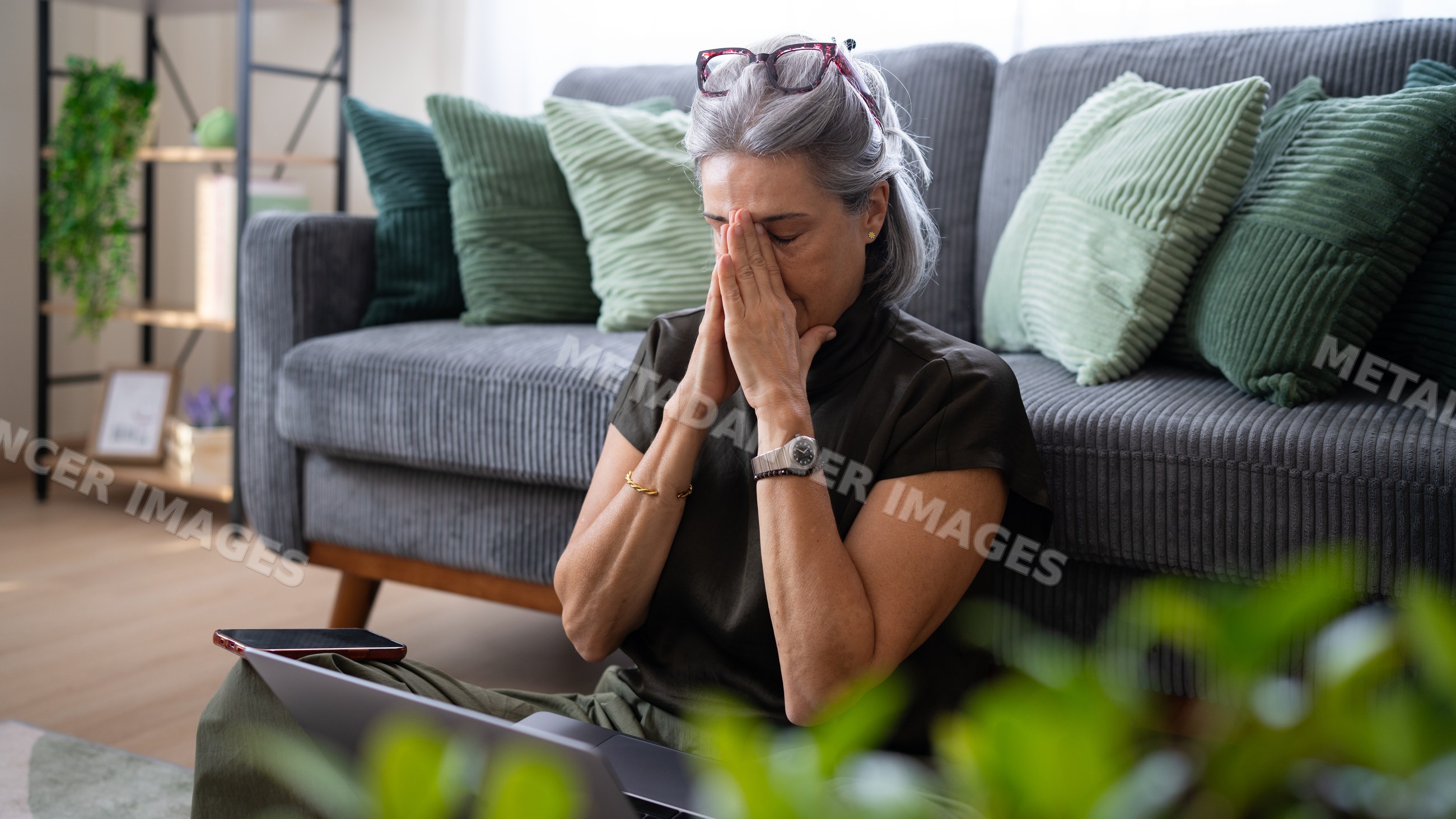 White woman expressing stress