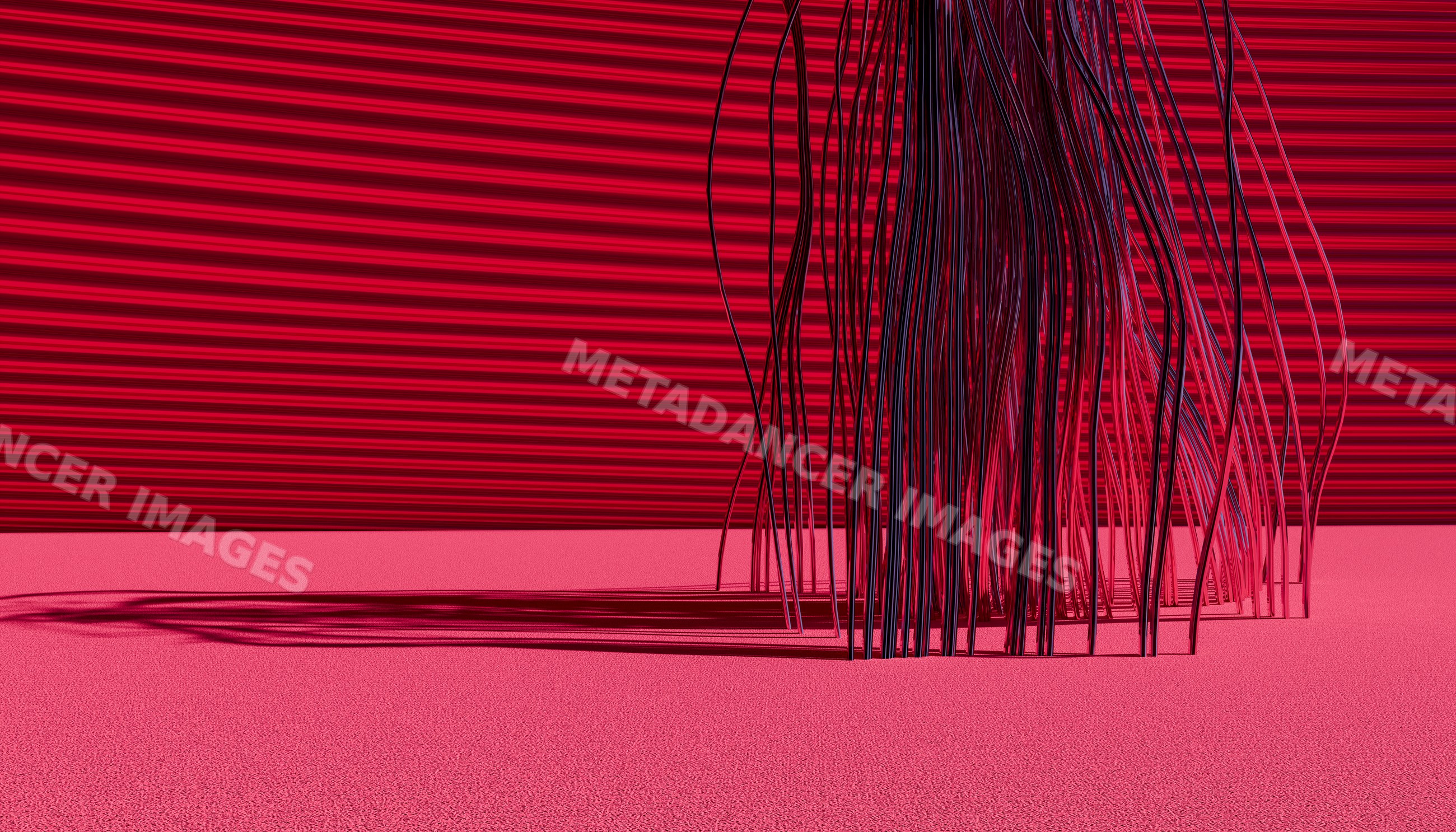 Abstract modern art installation with curved metallic rods and shadow