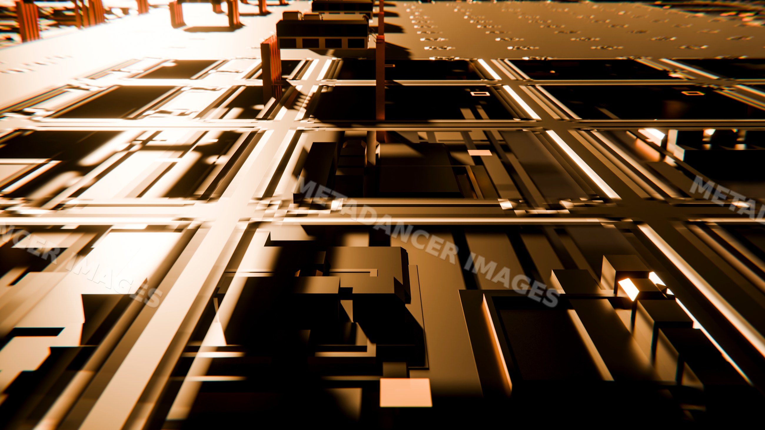 Abstract 3d digital circuit grid with geometric patterns