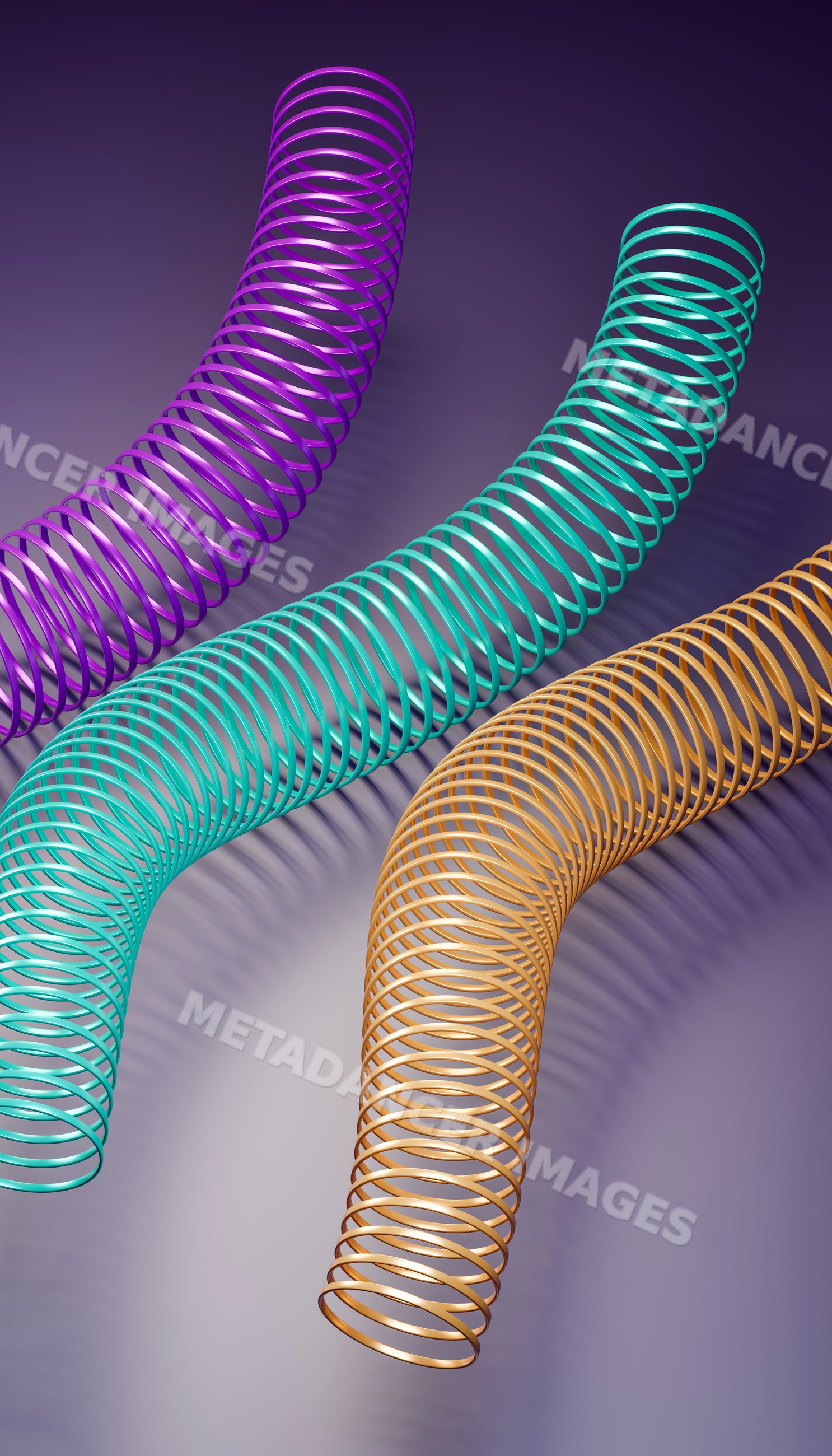 Colorful curved metal springs in 3d illustration