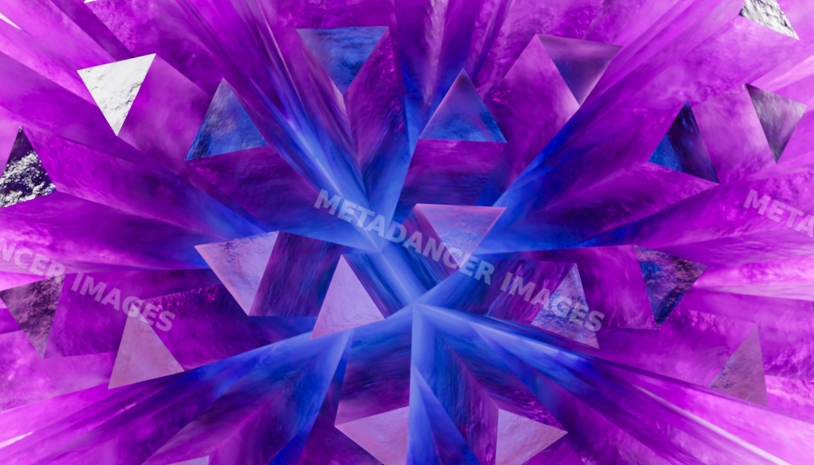 Translucent purple crystals with blue reflections in geometric cluster