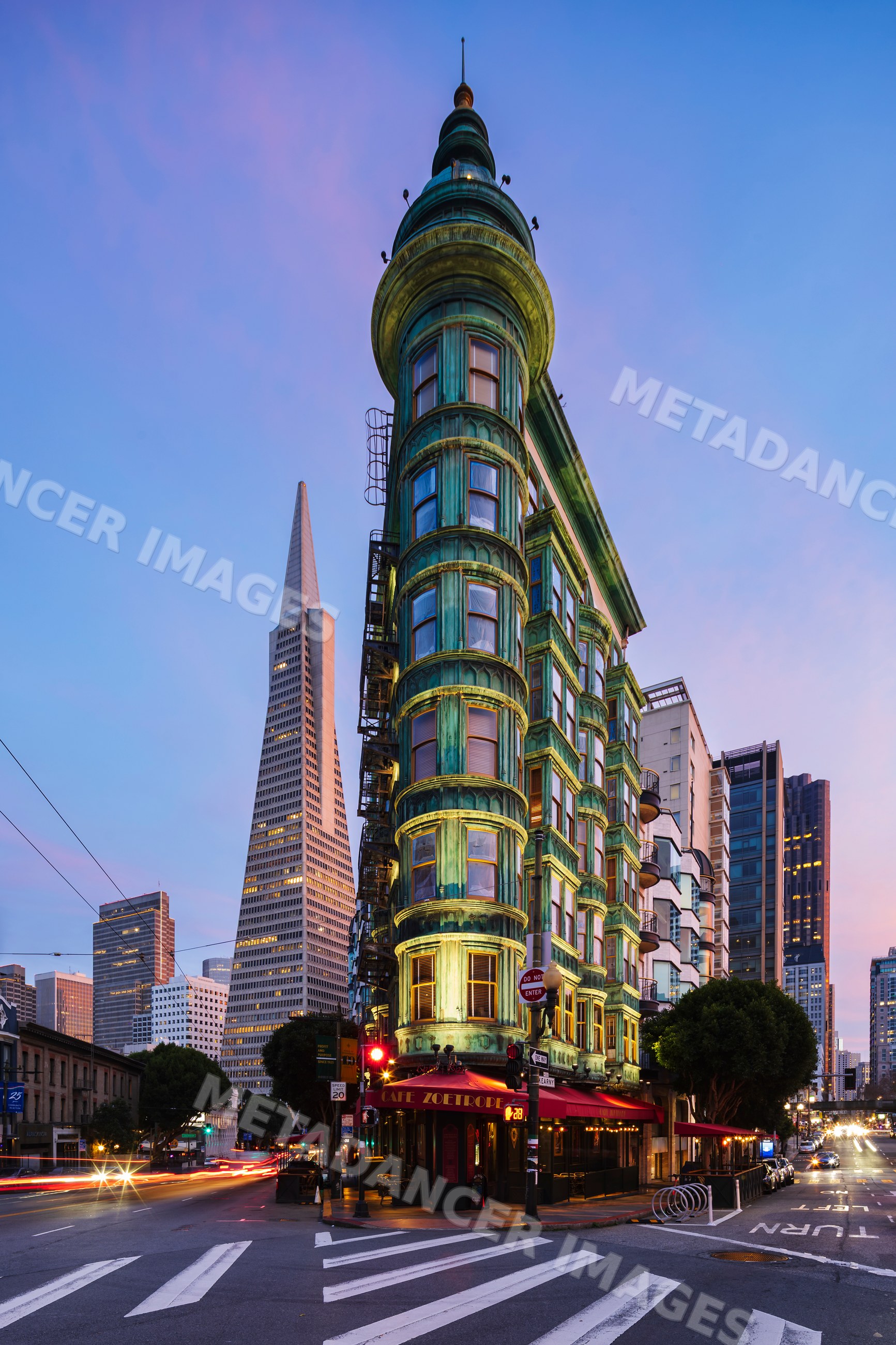 Cafe Zoetrope building at kearny and columbus with transamerica