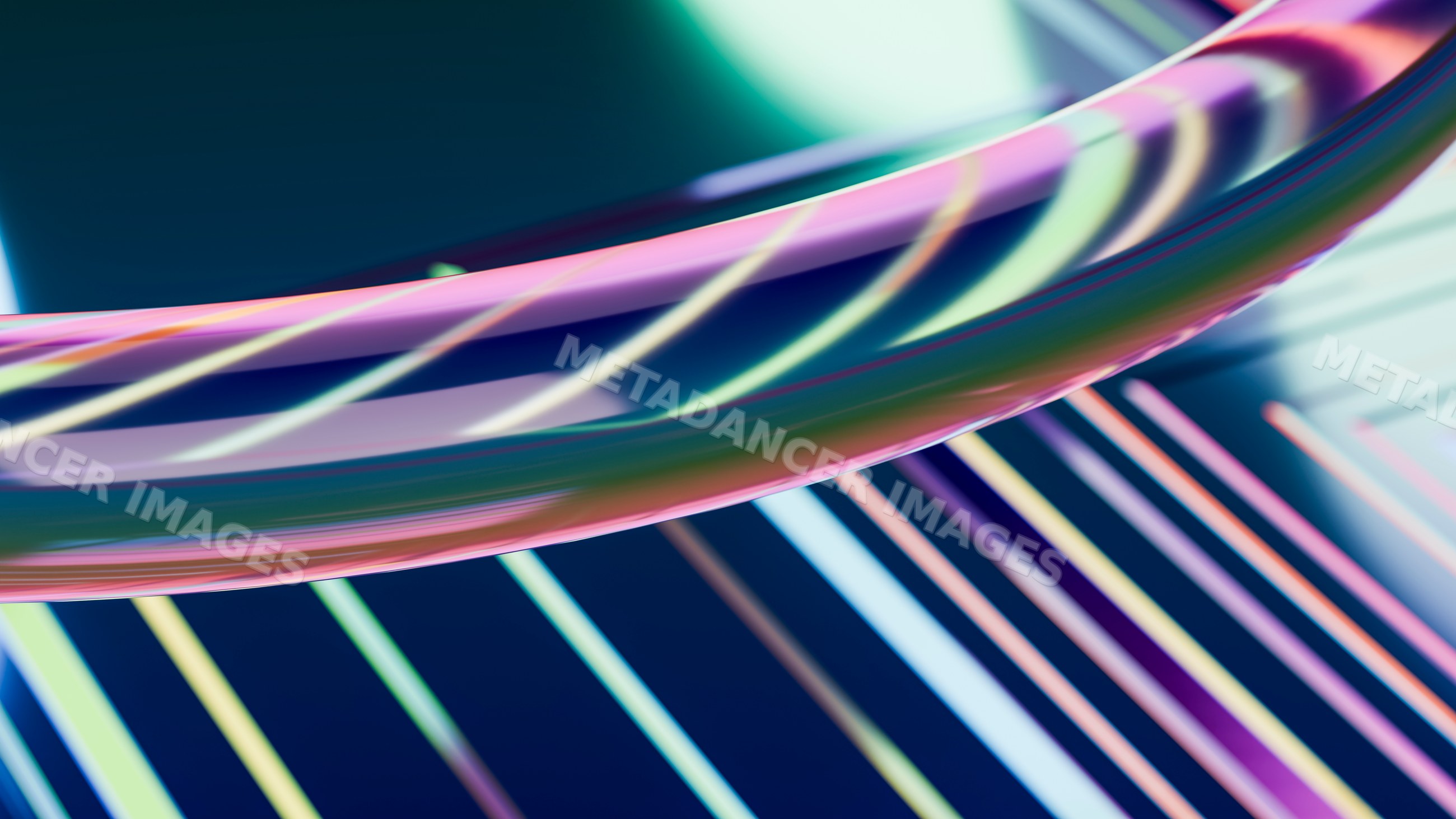 Glossy tubular structure with colorful reflections in digital art