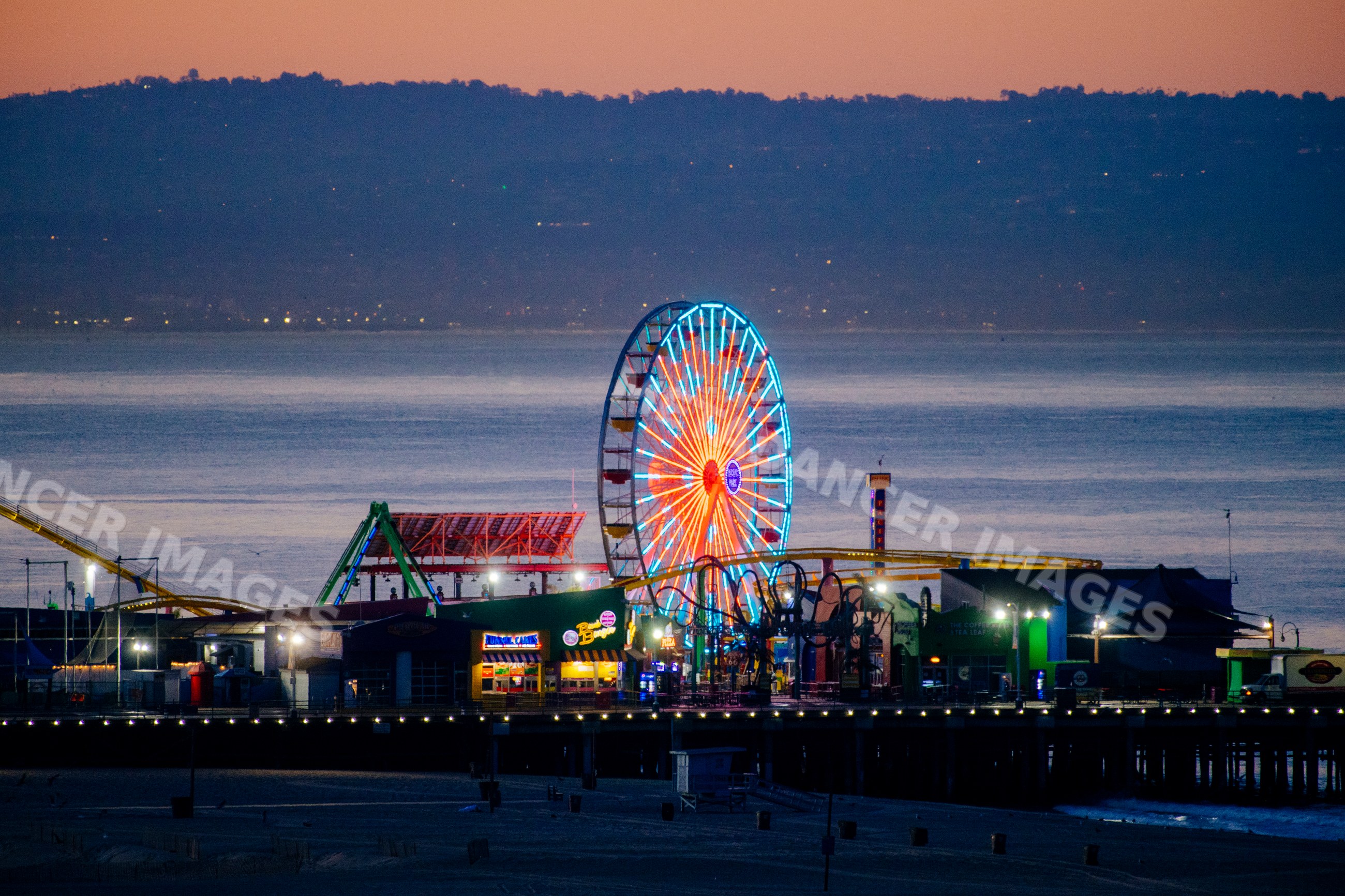 Santa Monica pier ferris wheel illuminated