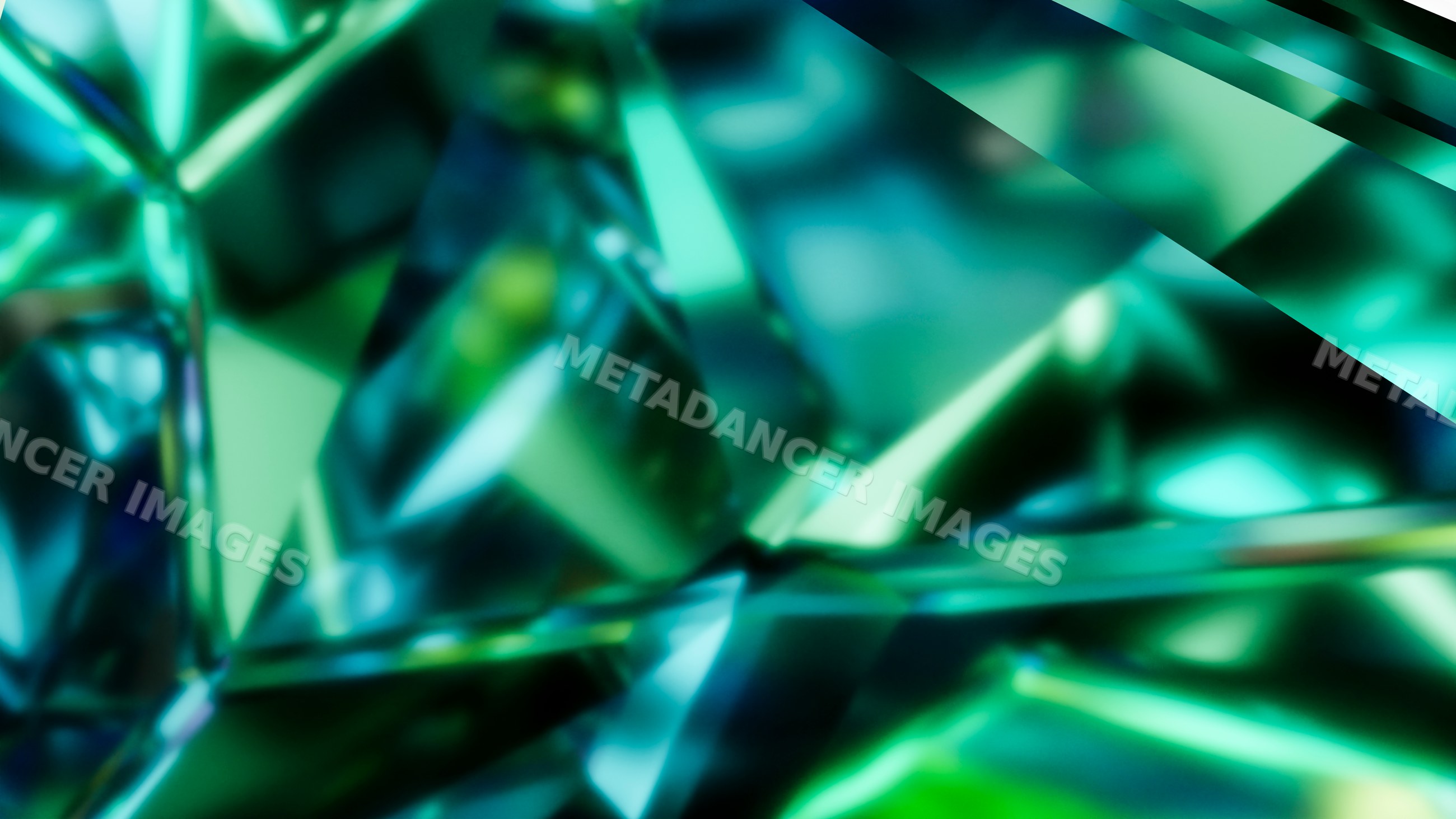 Abstract geometric crystal shapes with blue and green reflections