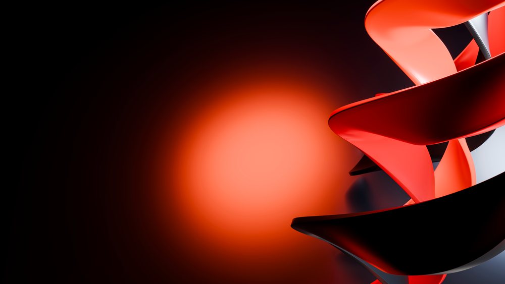 Abstract red and black spiral sculpture with smooth curves and dynamic