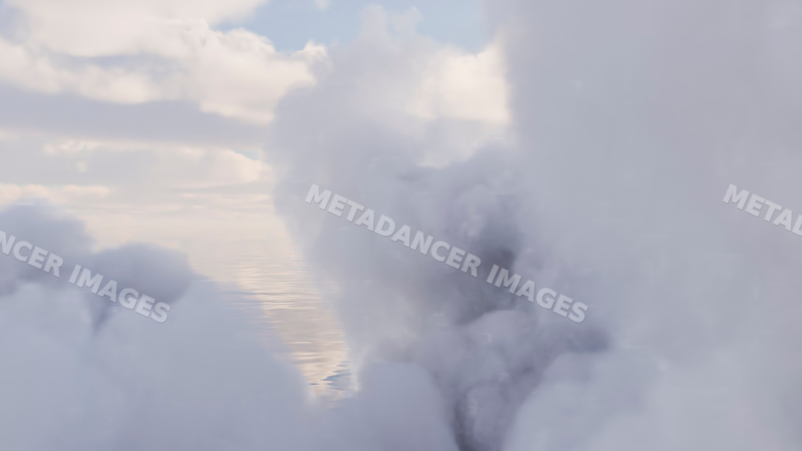Thick white clouds with blue sky in the background