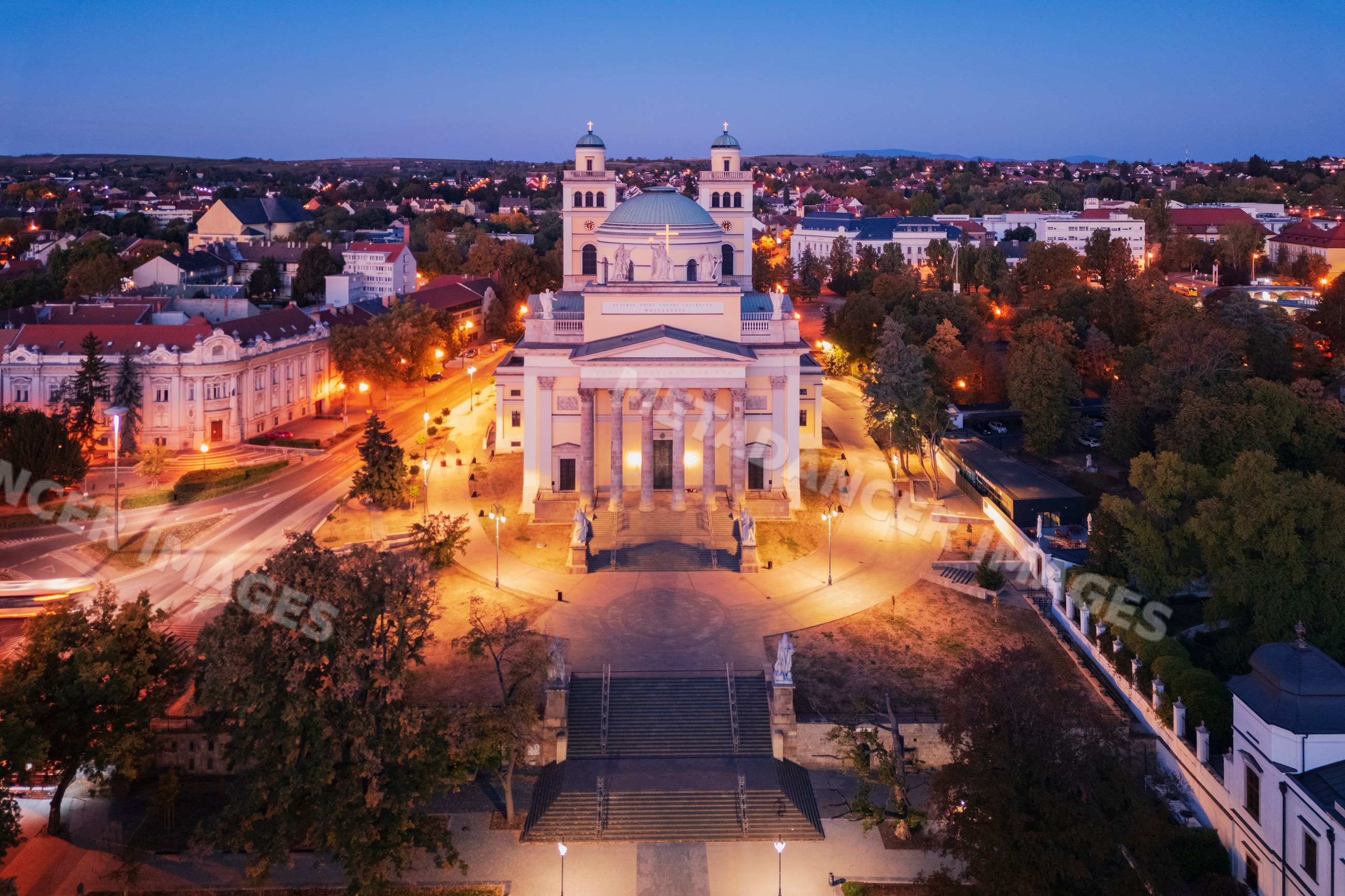 Cathedral basilica of st john the apostle at Dawn in Eger cityscape