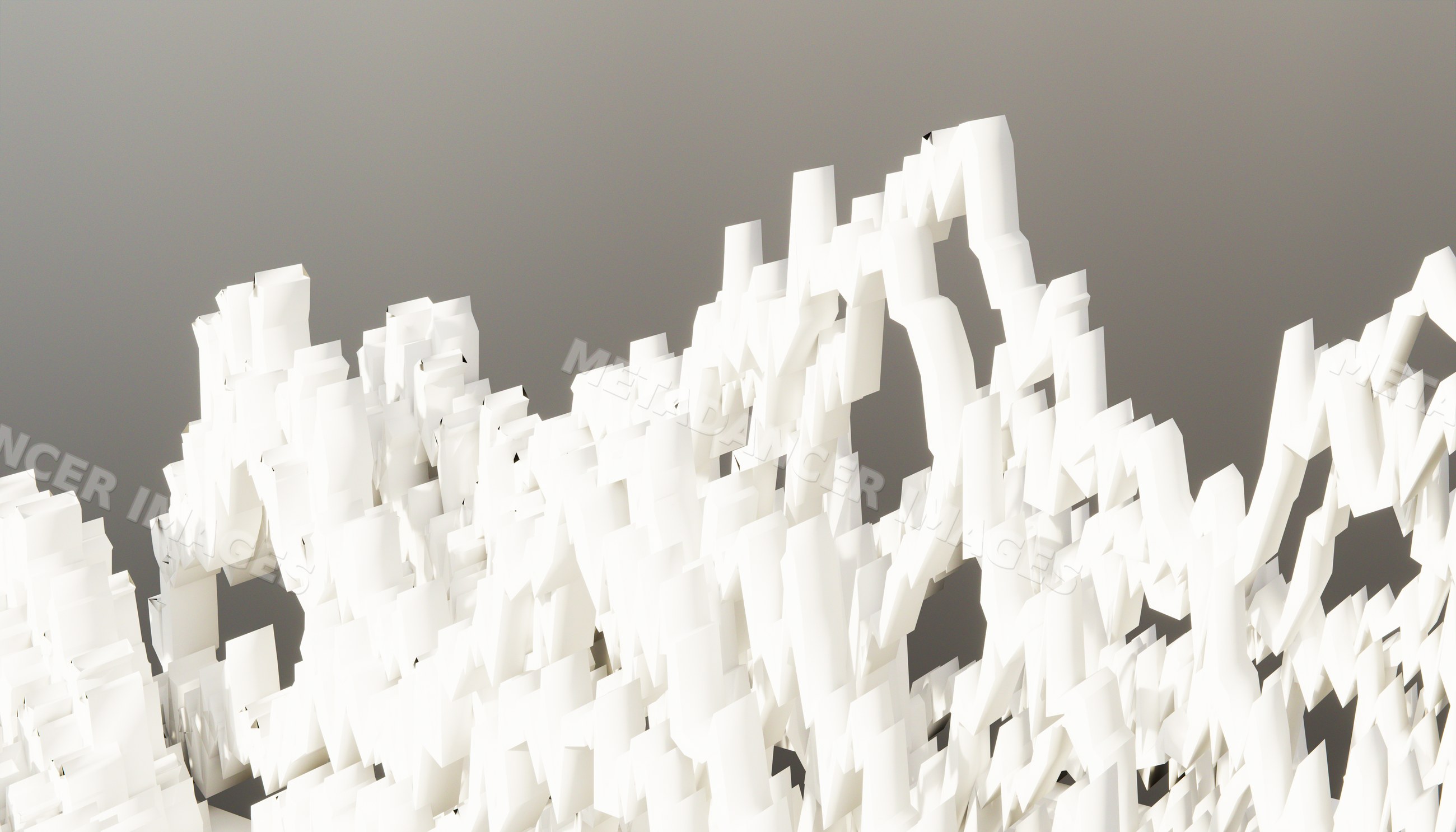 3d rendering of abstract white geometric shapes in a layered design