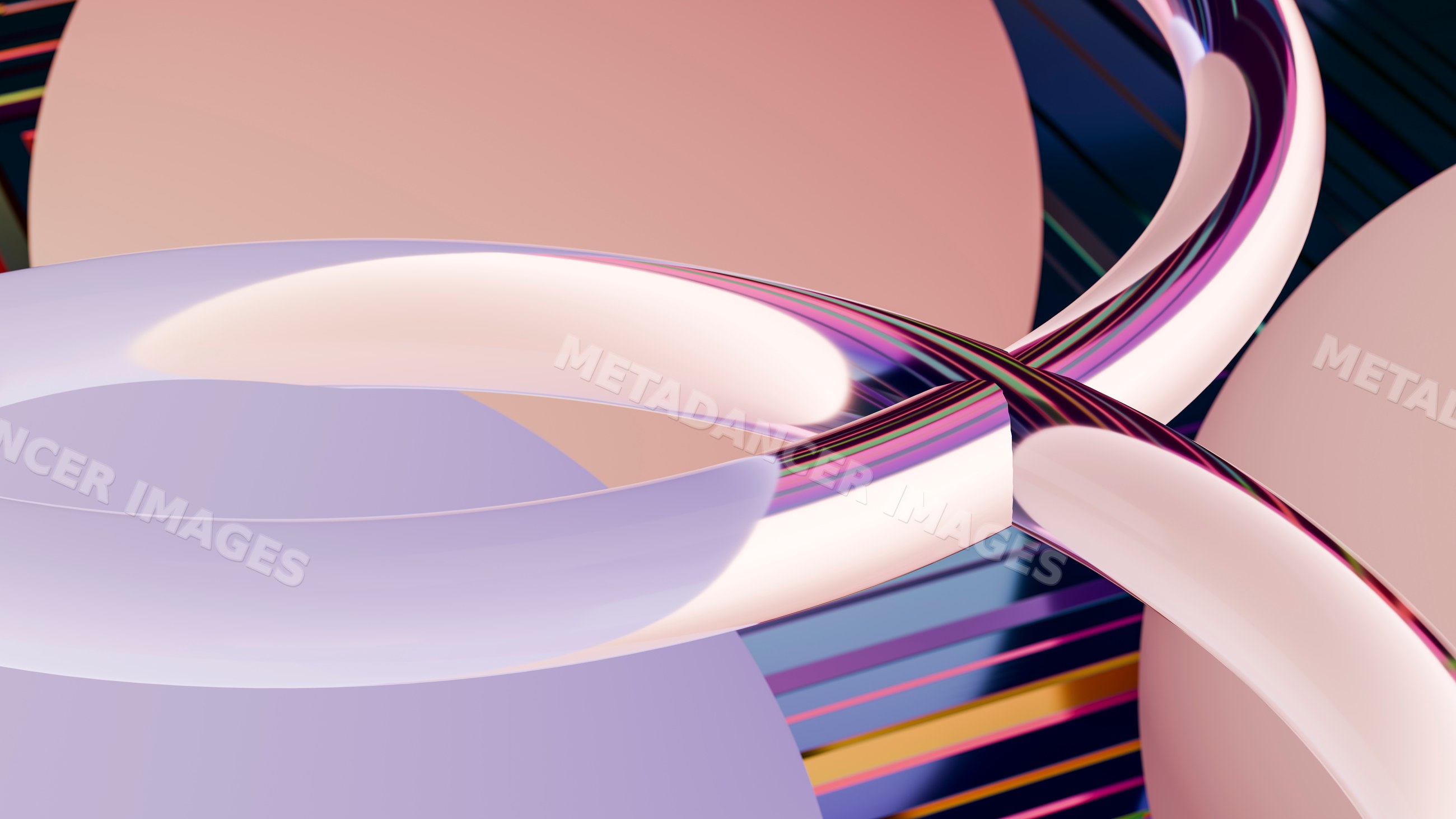 Intertwined smooth shiny abstract rings with colorful lines