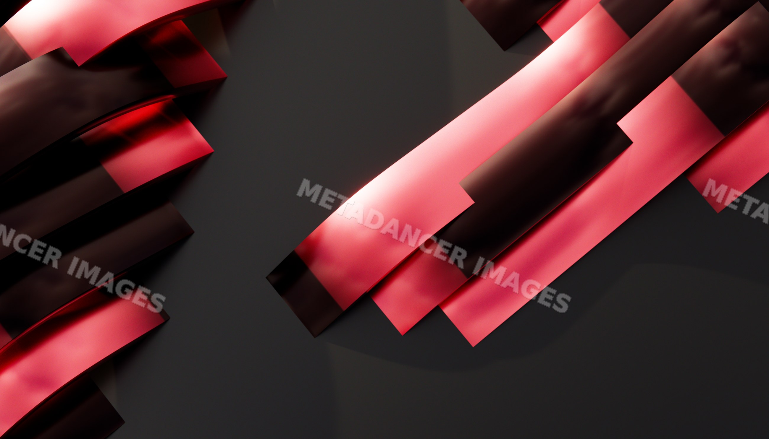 Abstract red and black geometric ribbons form a modern glossy pattern