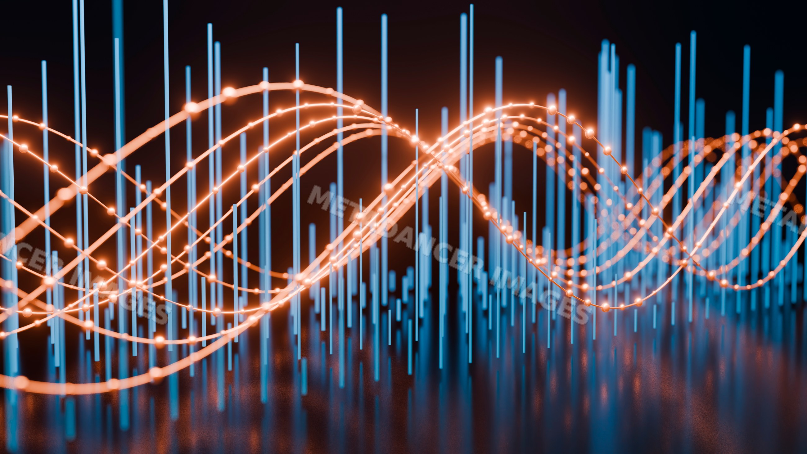 3d digital illustration of waveform and data bars for analytics