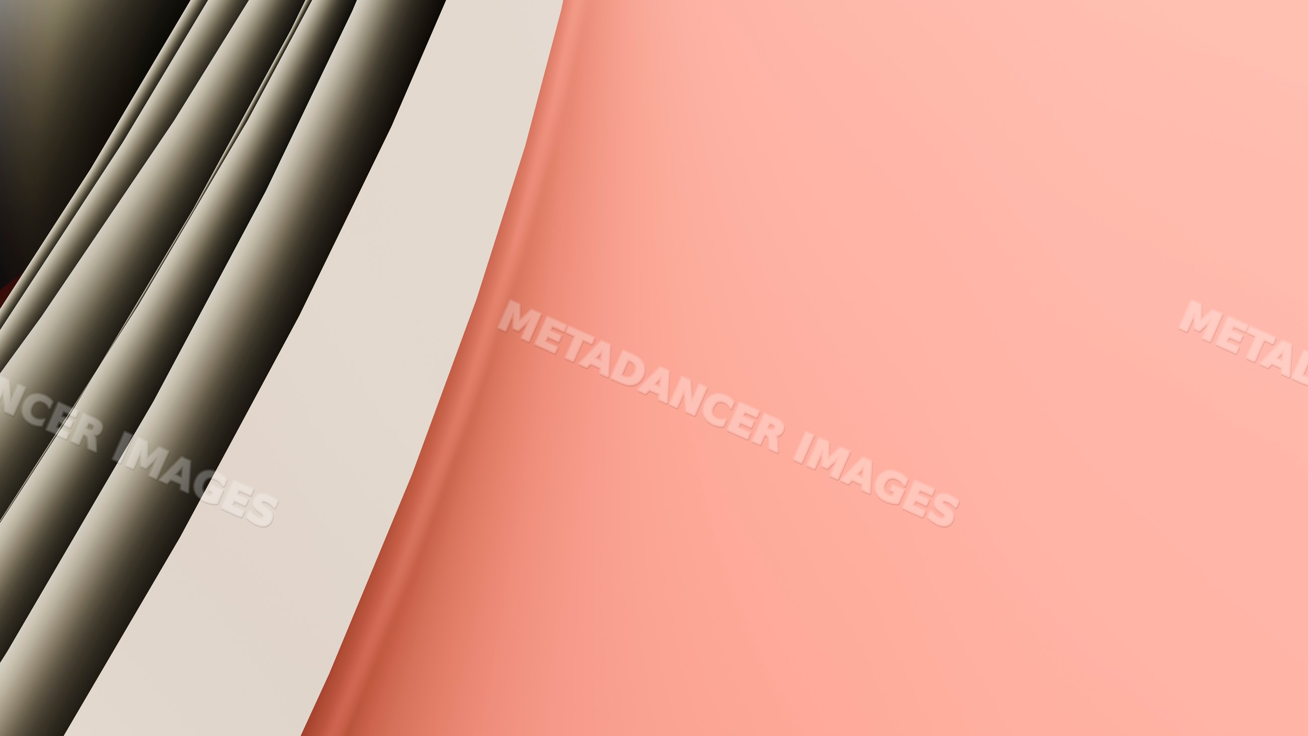 Folded stacked sheets of pink and cream paper with shadows