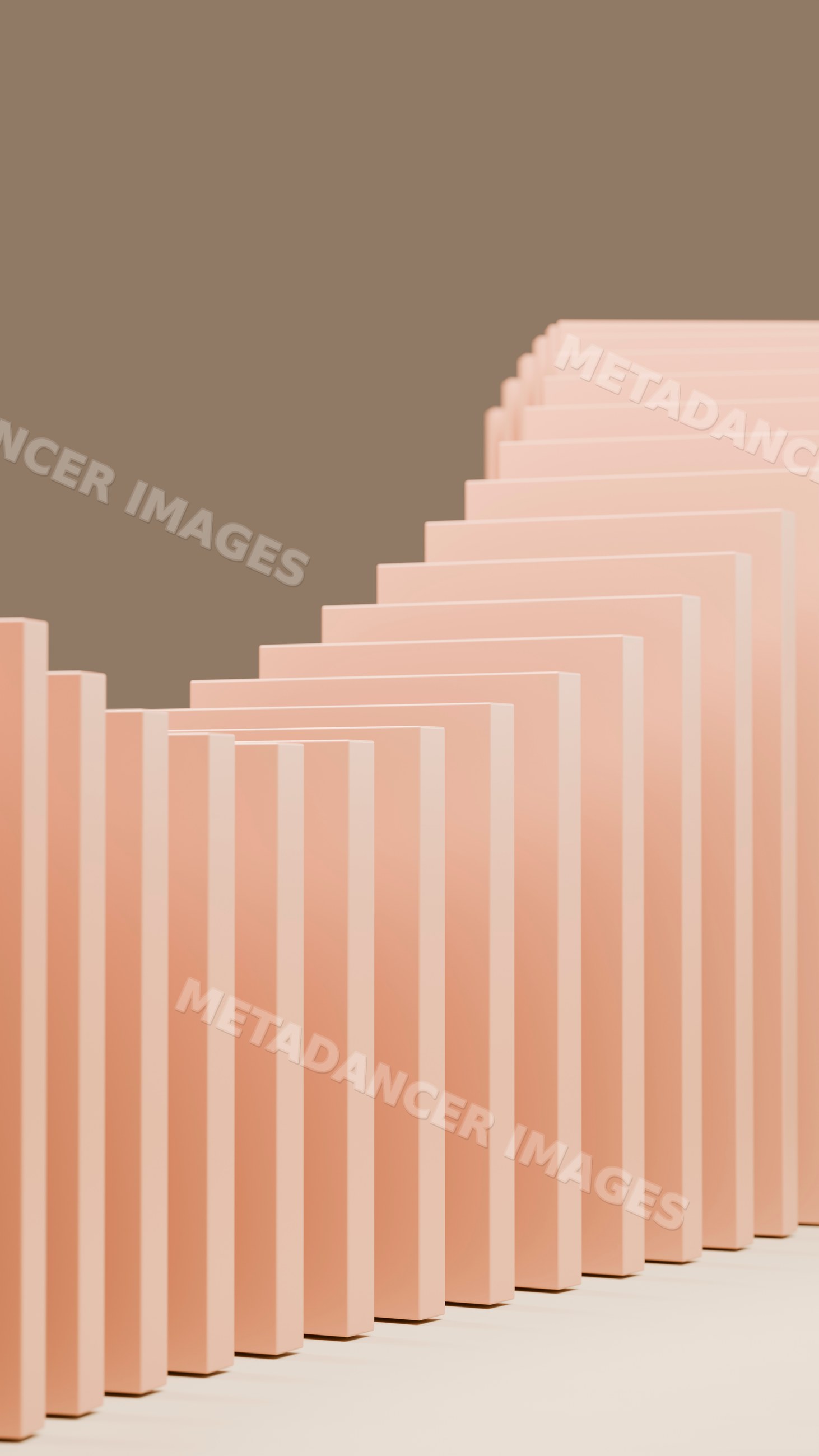 Row of pink dominoes falling in an abstract minimalist illustration