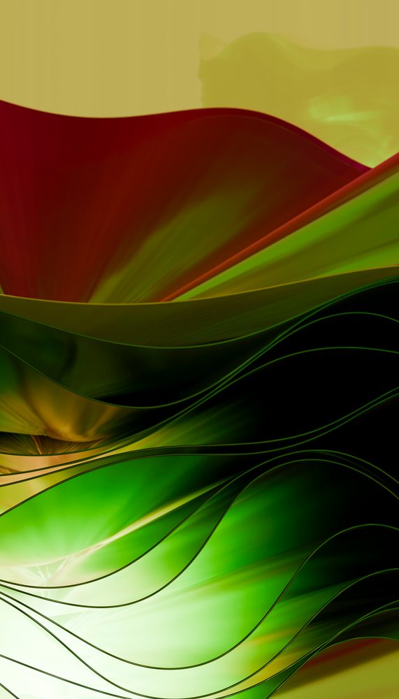 Abstract close-up of flowing green and red curved sheets