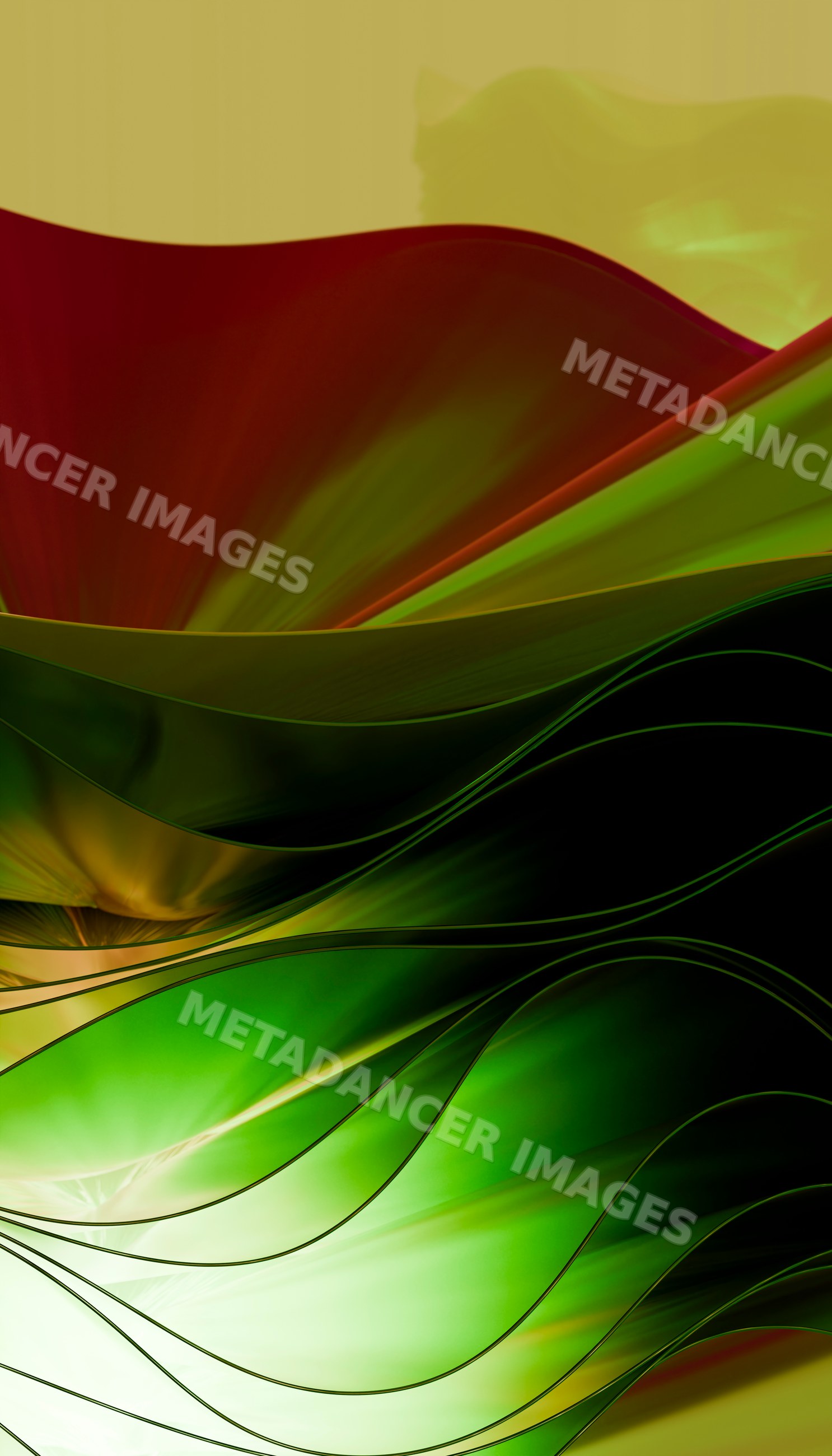 Abstract close-up of flowing green and red curved sheets