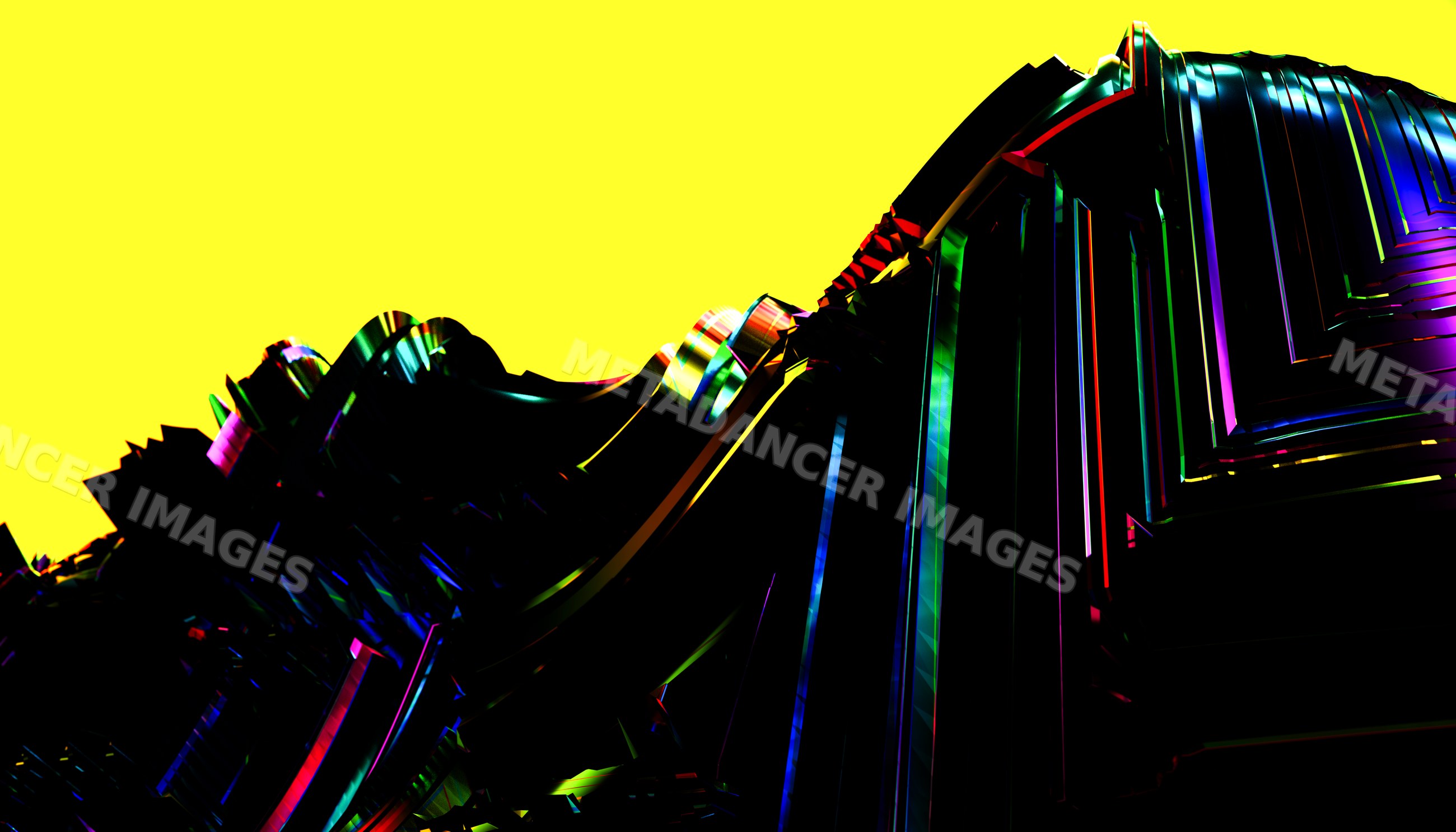 Abstract digital 3d structure with colorful lines and yellow backdrop