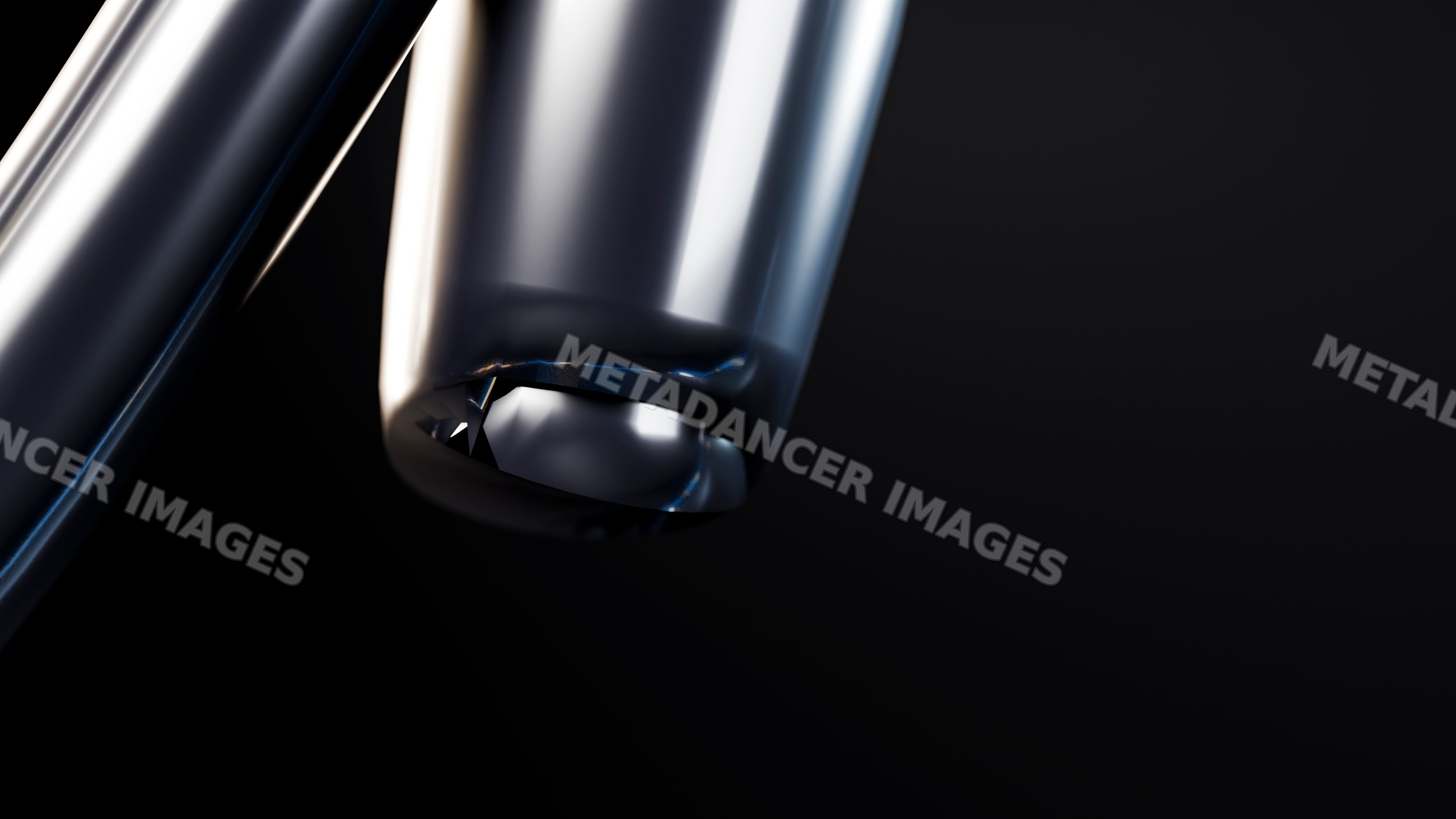 Close-up of shiny metal cylindrical tube with reflective surface