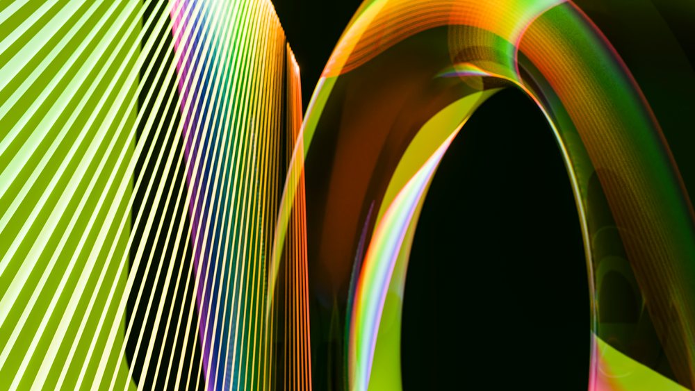Abstract colorful light trails with curved striped patterns