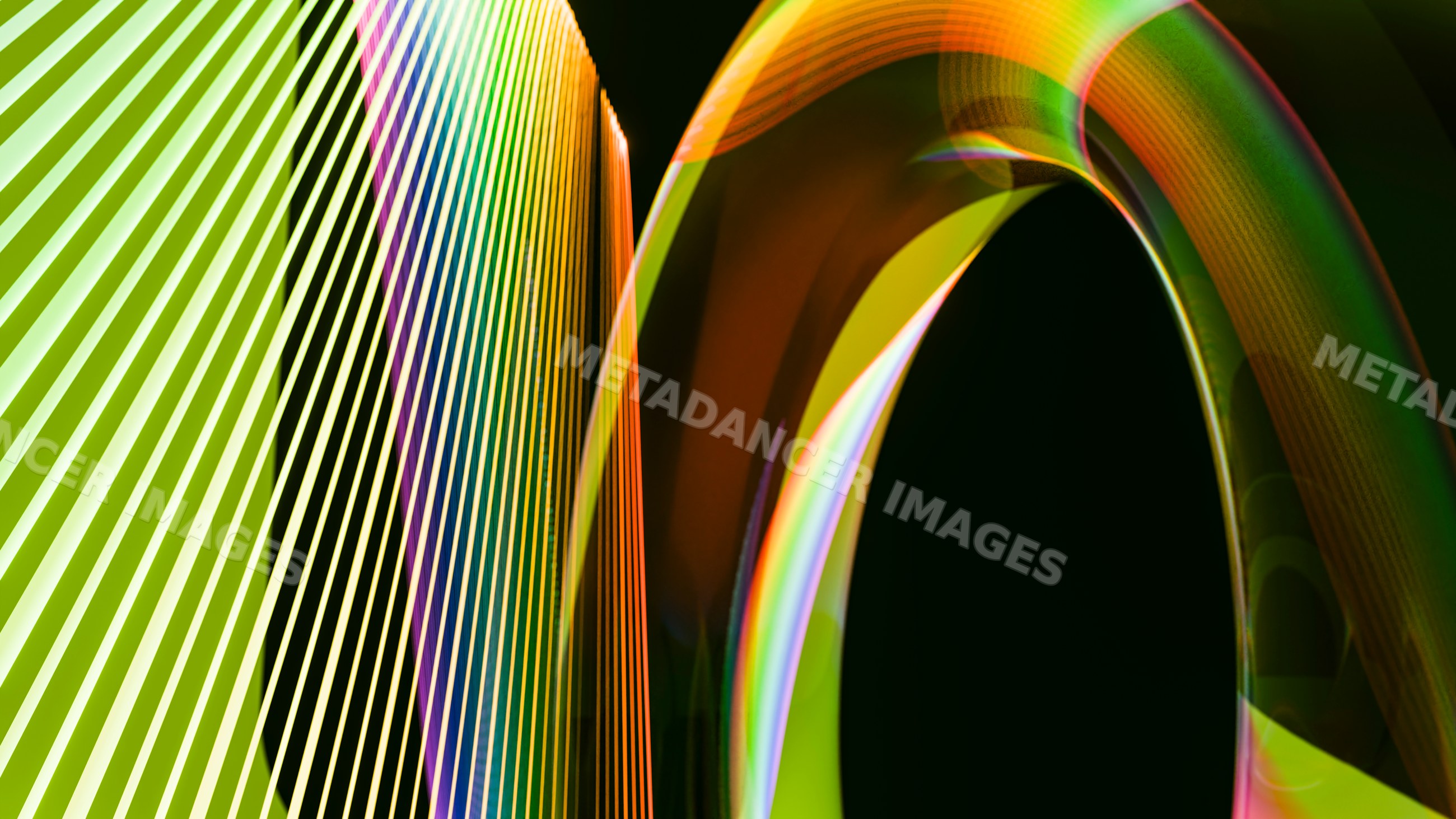 Abstract colorful light trails with curved striped patterns