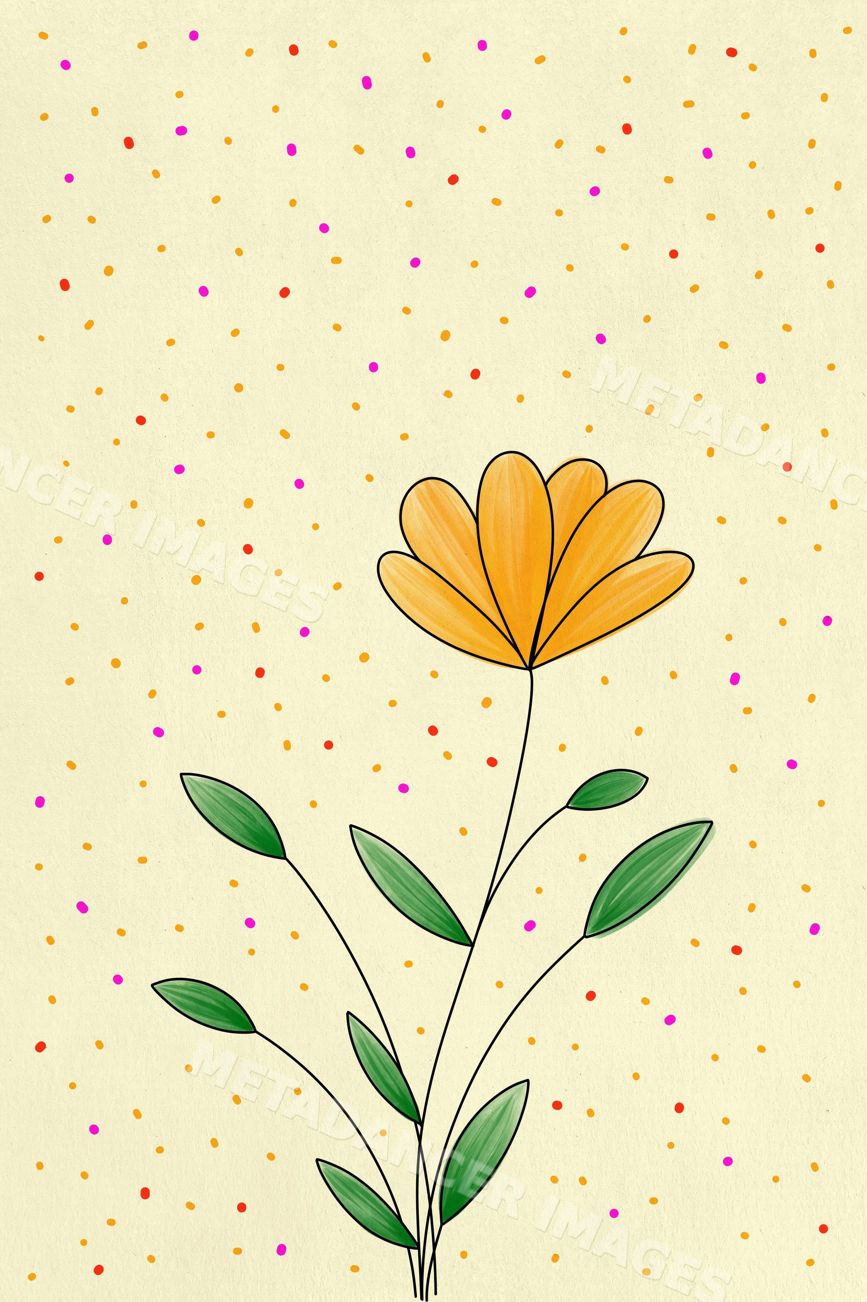 Yellow flower illustration with colorful dotted background