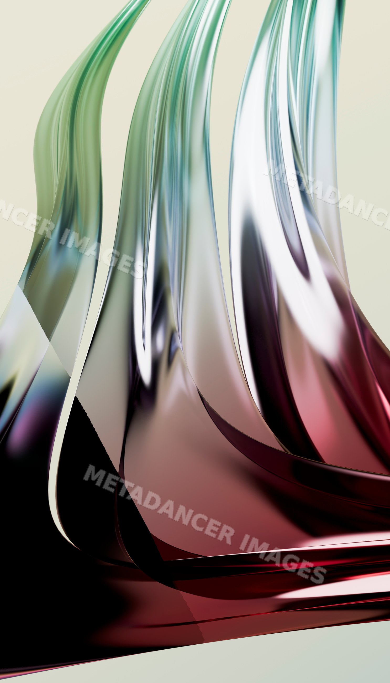 Abstract curved colorful transparent glass shapes with smooth