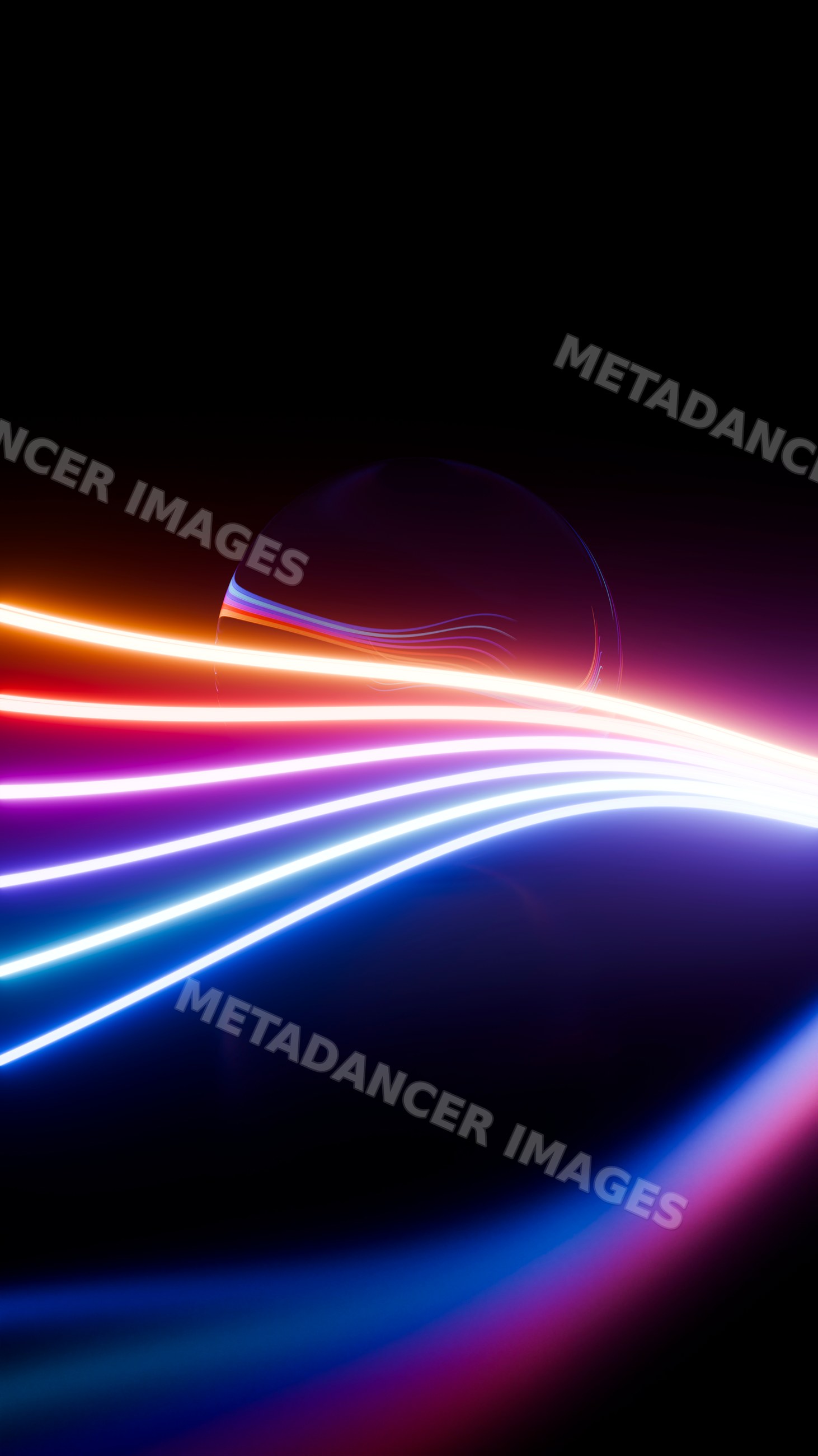 Colorful neon light trails flowing across dark background illustration