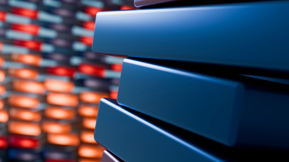 Stack of blue rectangular blocks in abstract 3d digital art