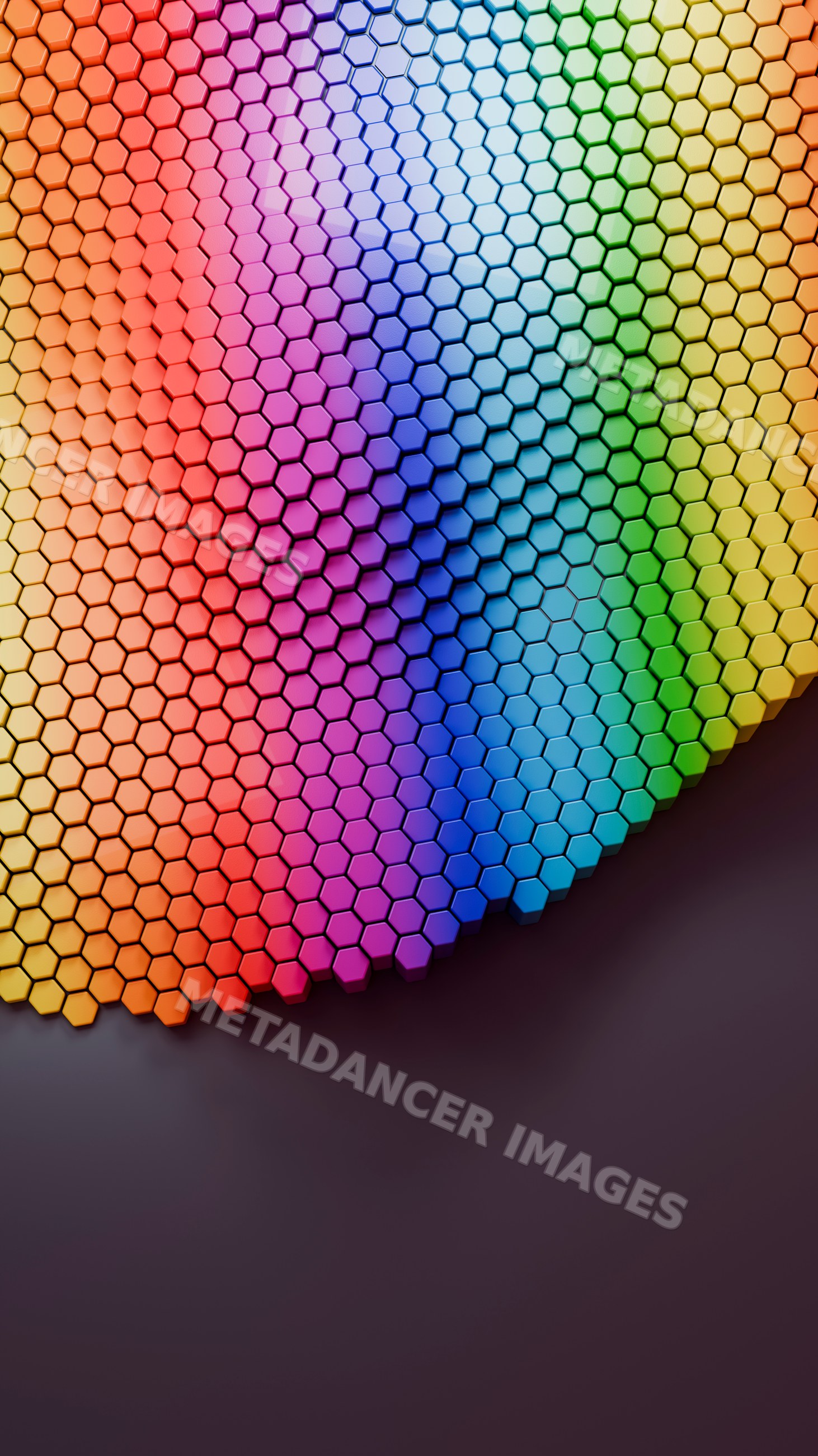 Colorful hexagonal pattern creating rainbow gradient abstract