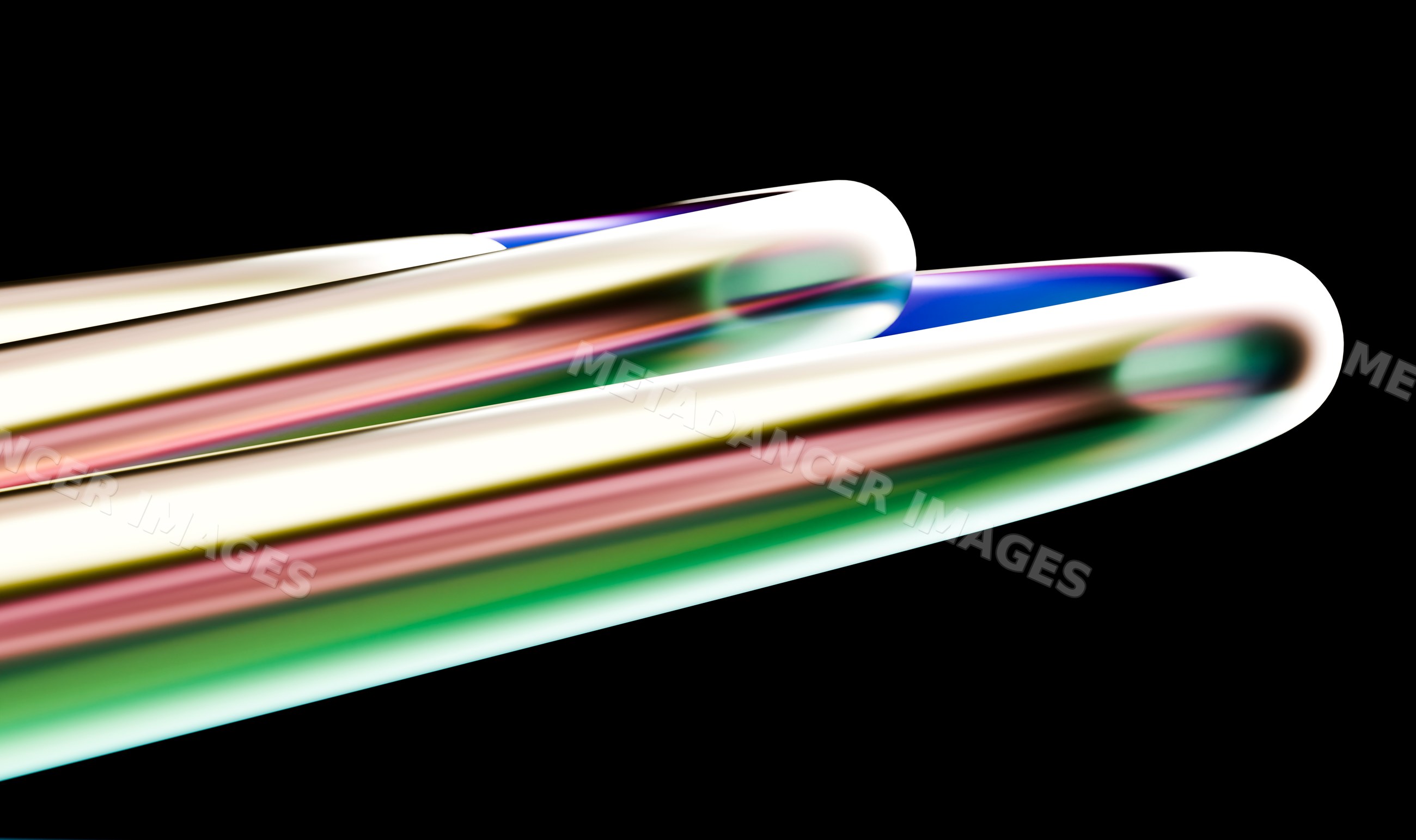 Colorful smooth glass tubes with vibrant reflections isolated