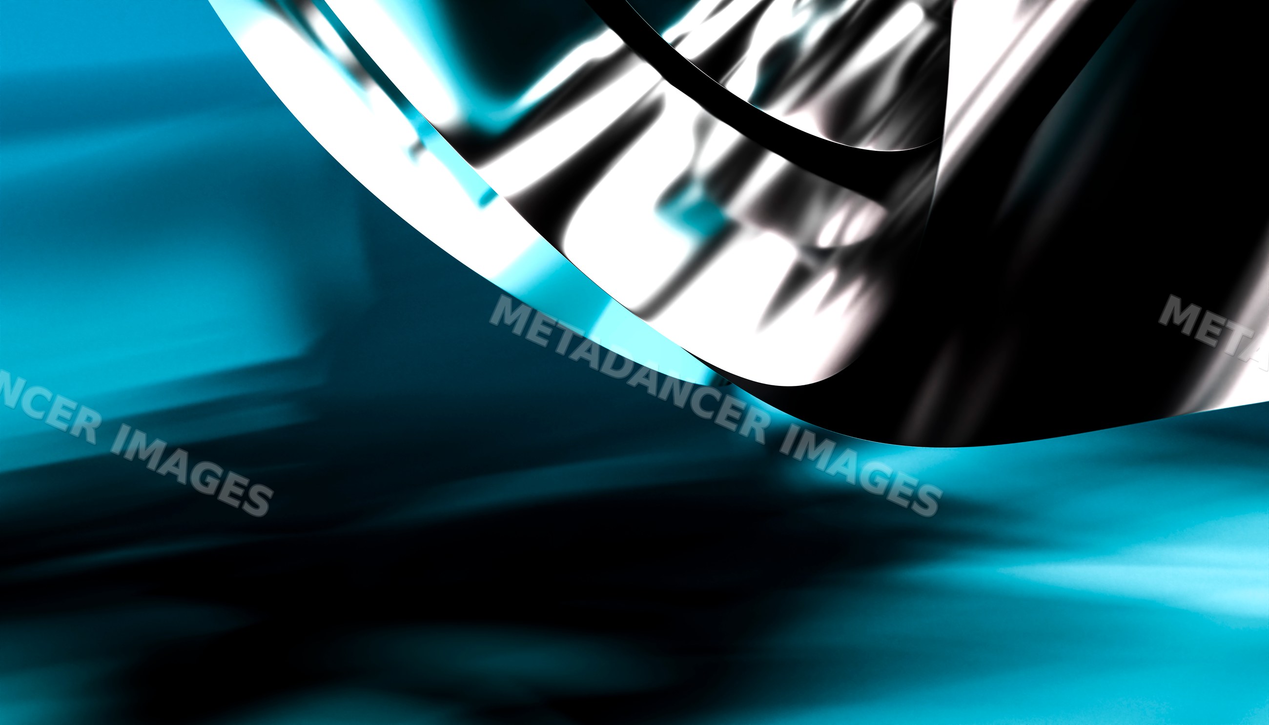 Abstract digital 3d rendering of Black white curves with blue