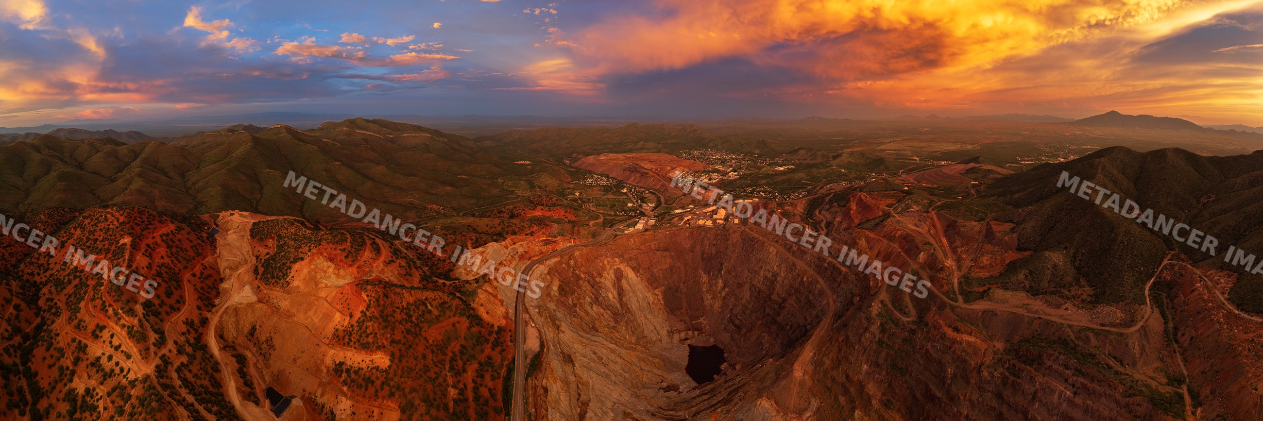 Copper Mine open pit in bisbee, Arizona at sunset