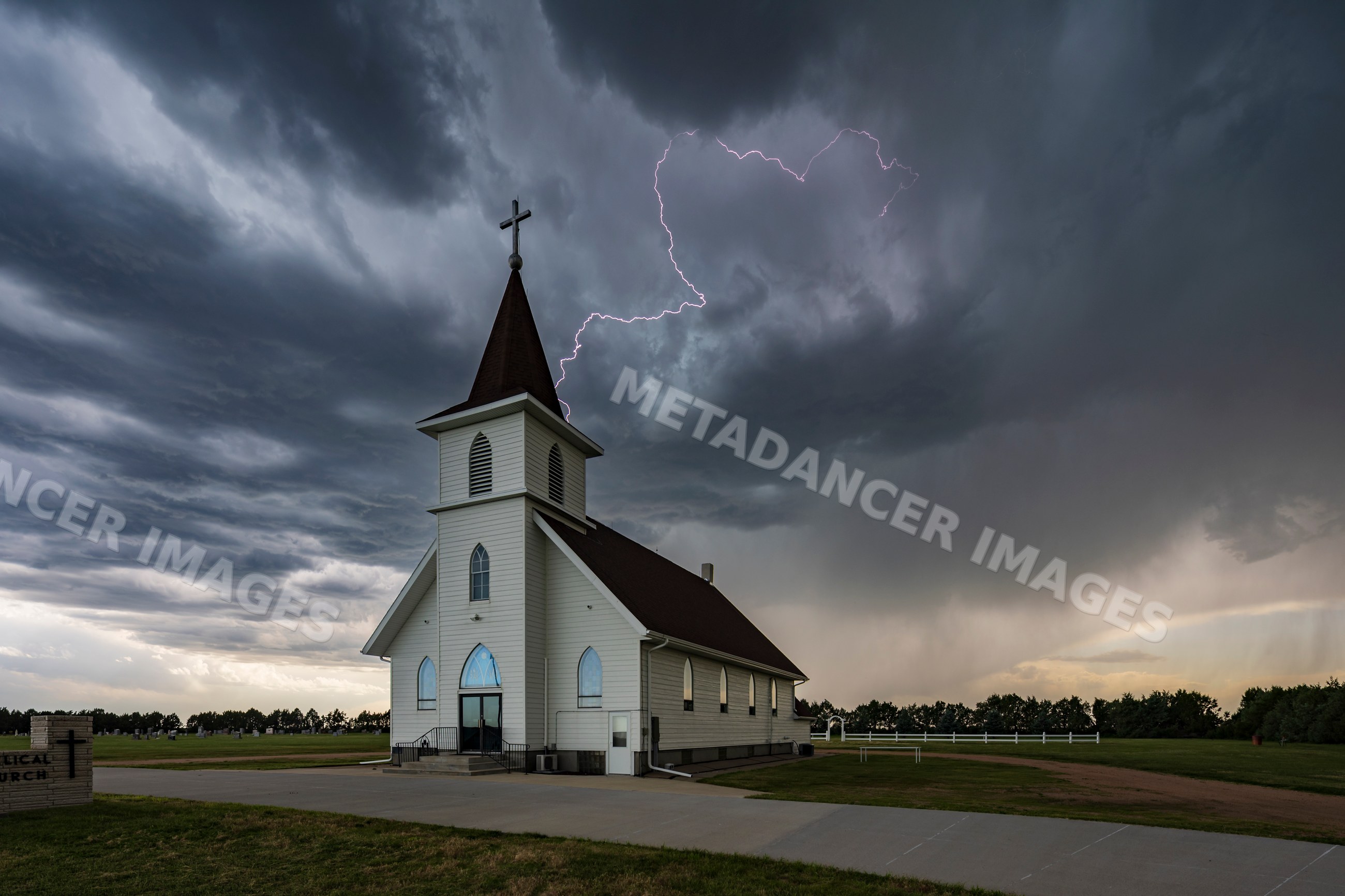 Lightning strike over Berea Evangelical Lutheran Church