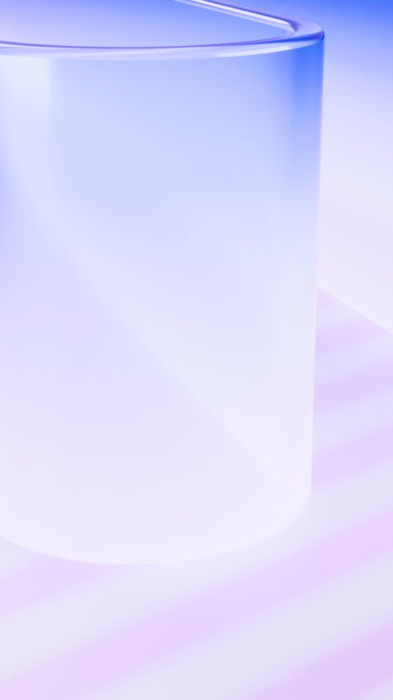 Transparent glass cylinder reflecting colored light
