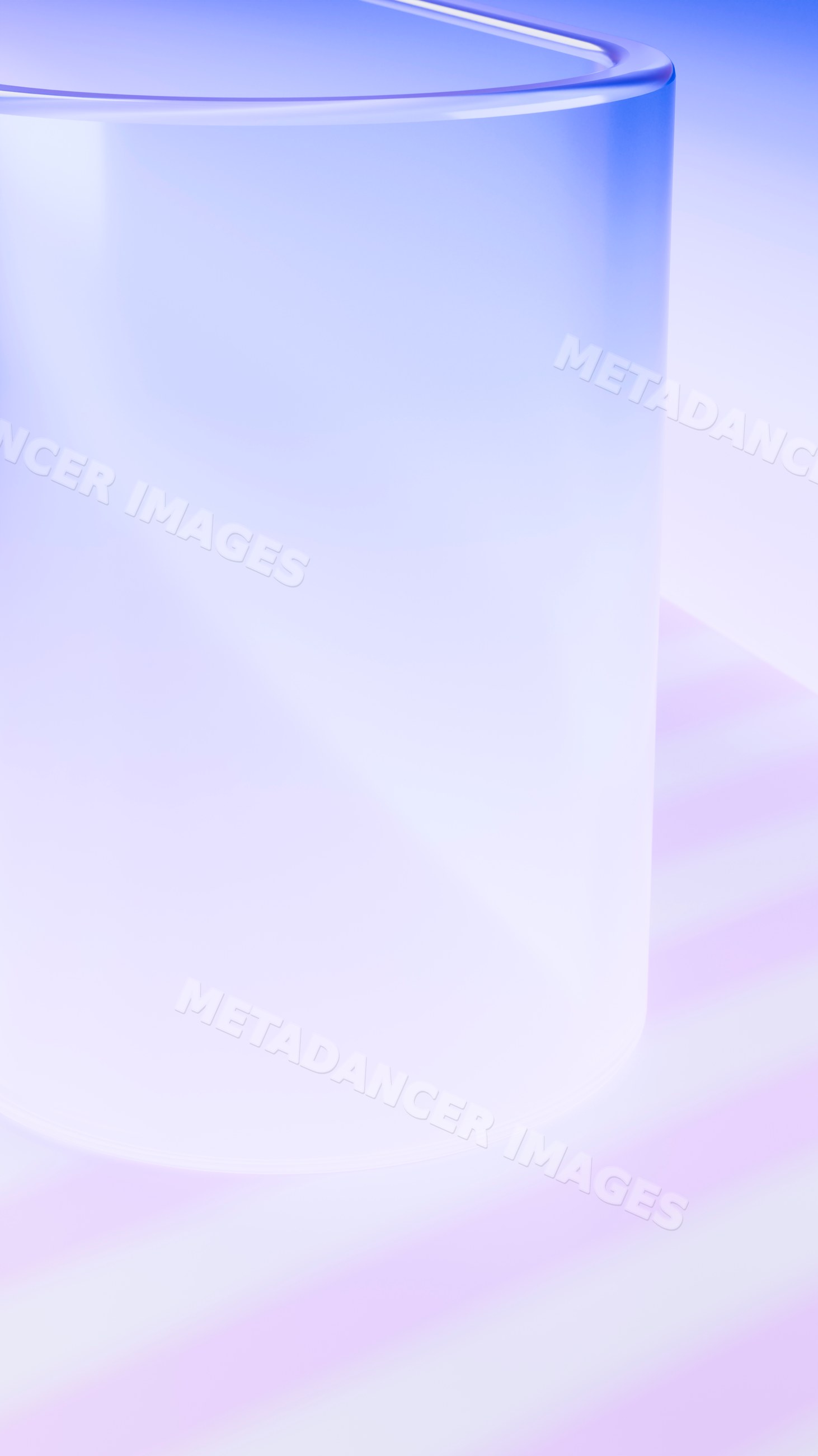 Transparent glass cylinder reflecting colored light